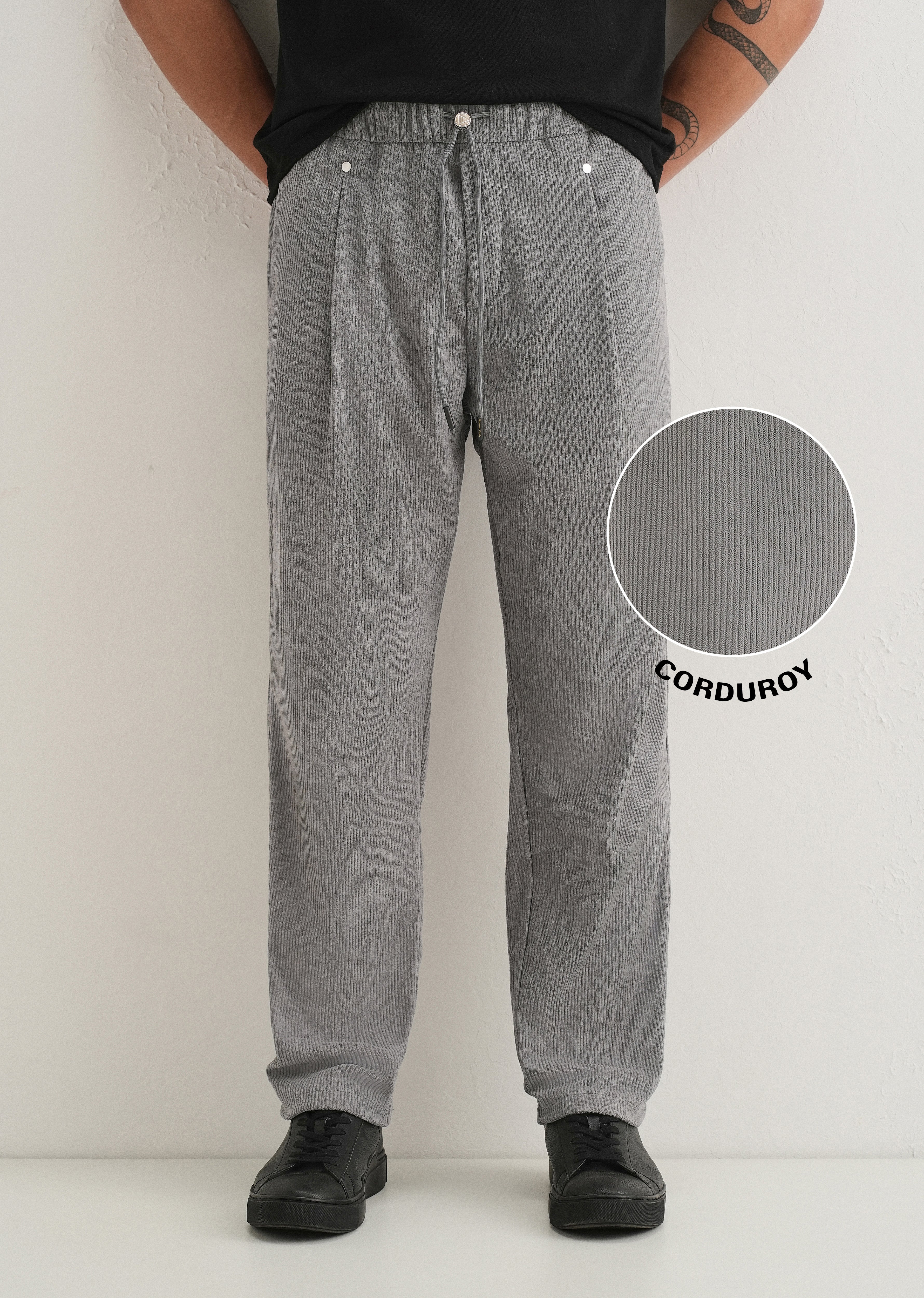 Light Grey Drawstring Corduroy Pant - Image 7