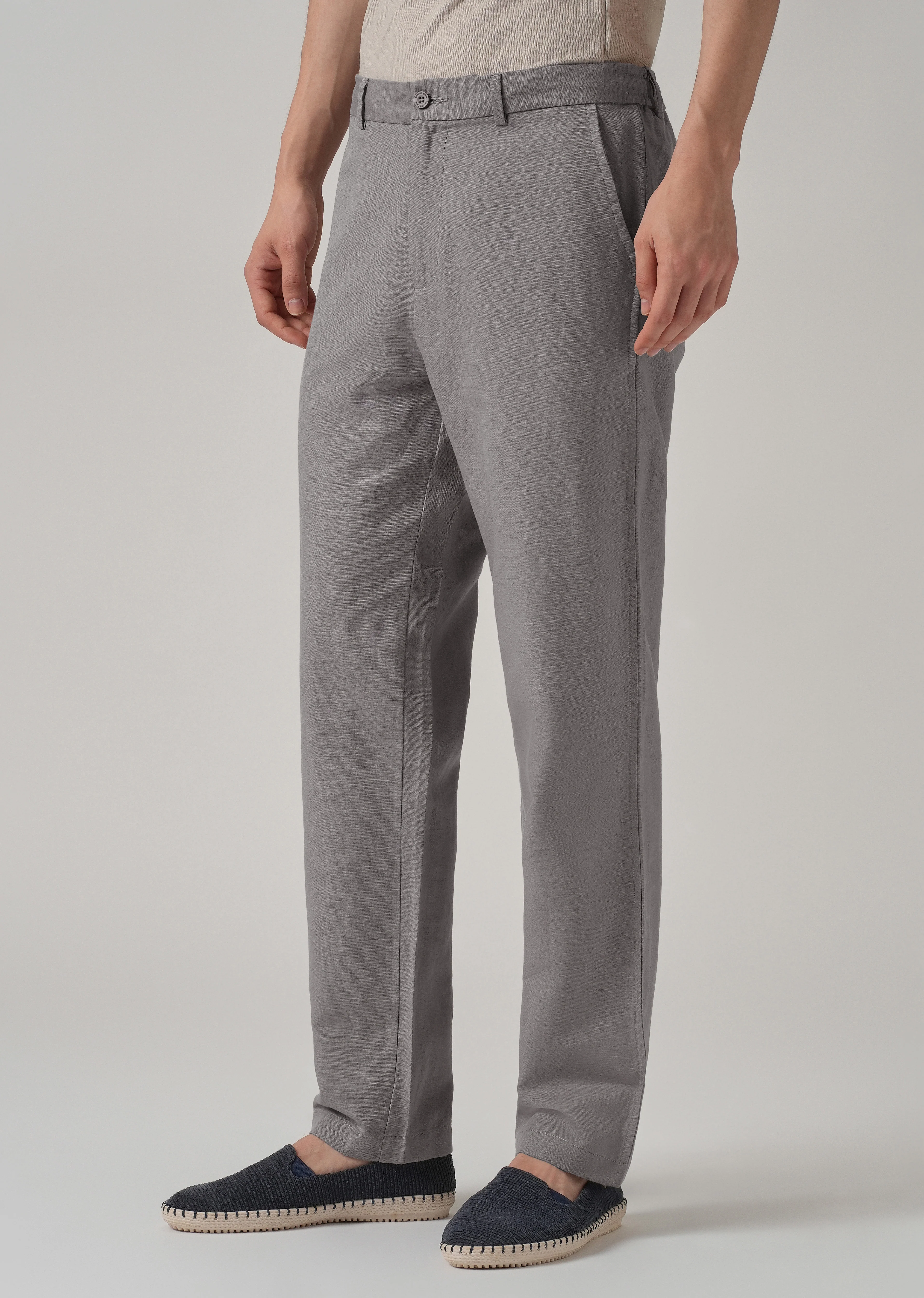 Light Grey Linen Relaxed Fit Trouser - Image 4