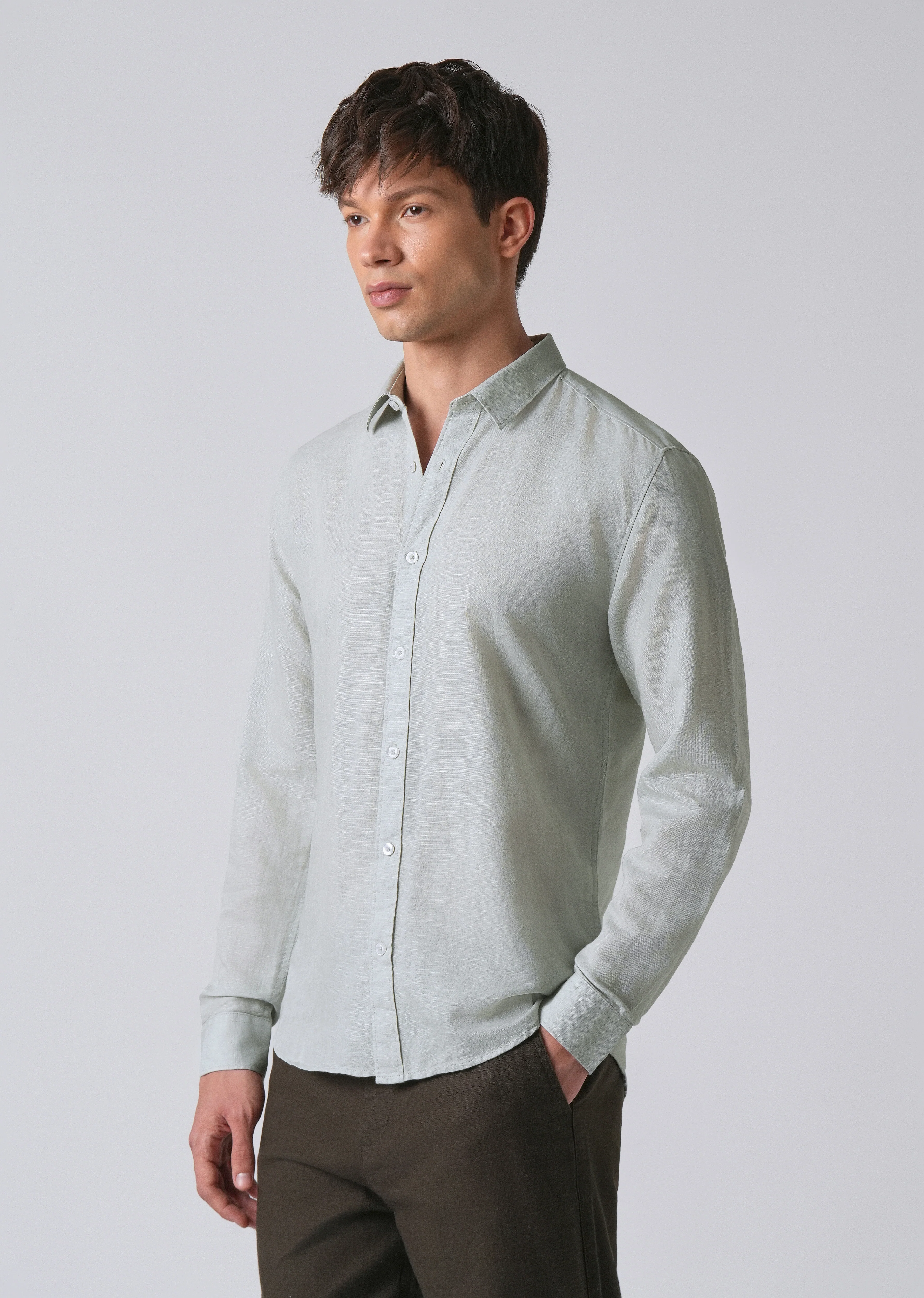 Light Grey Linen Shirt - Image 4