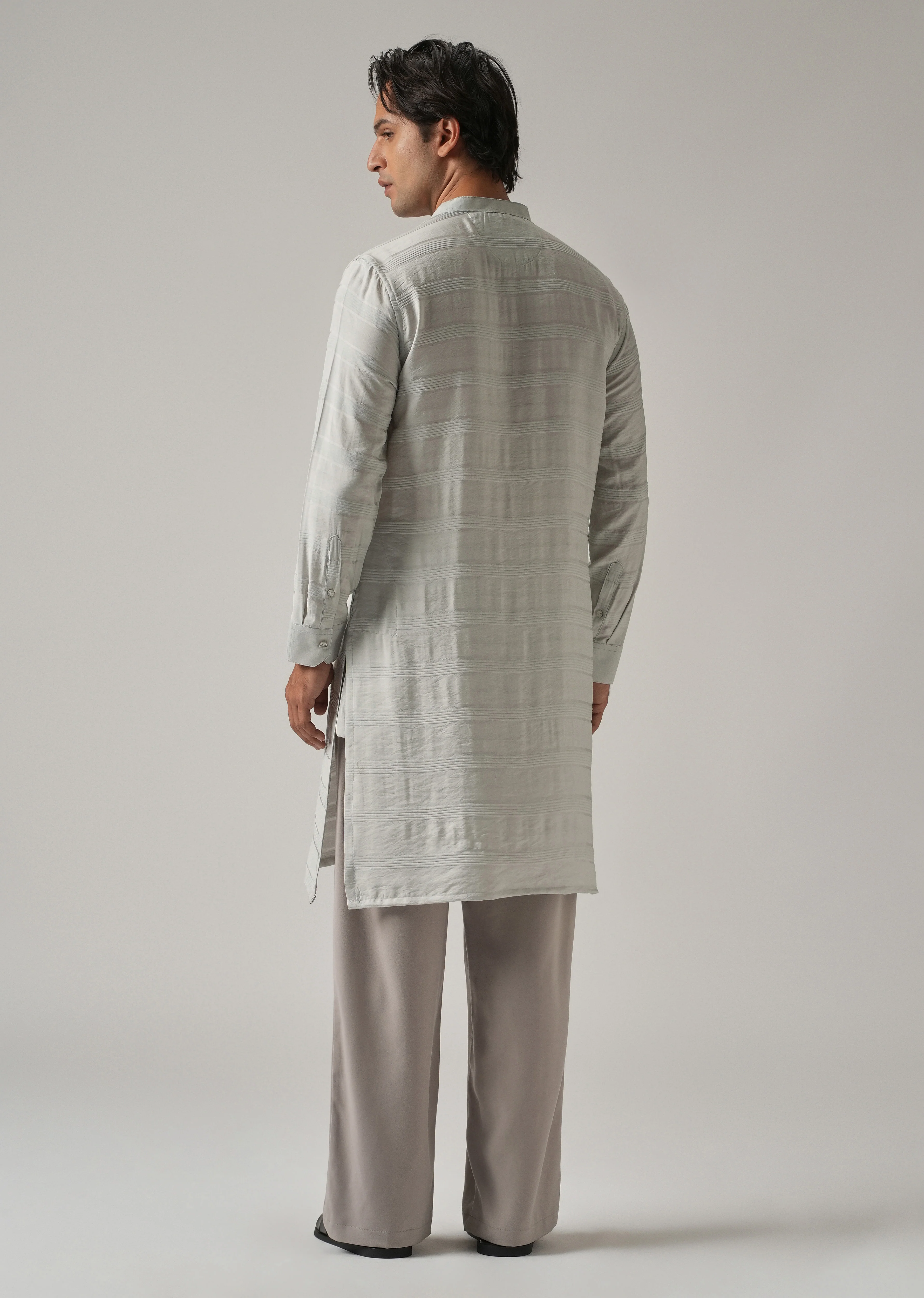 Light Grey Nylon Subtle Stripe Kurta - Image 2