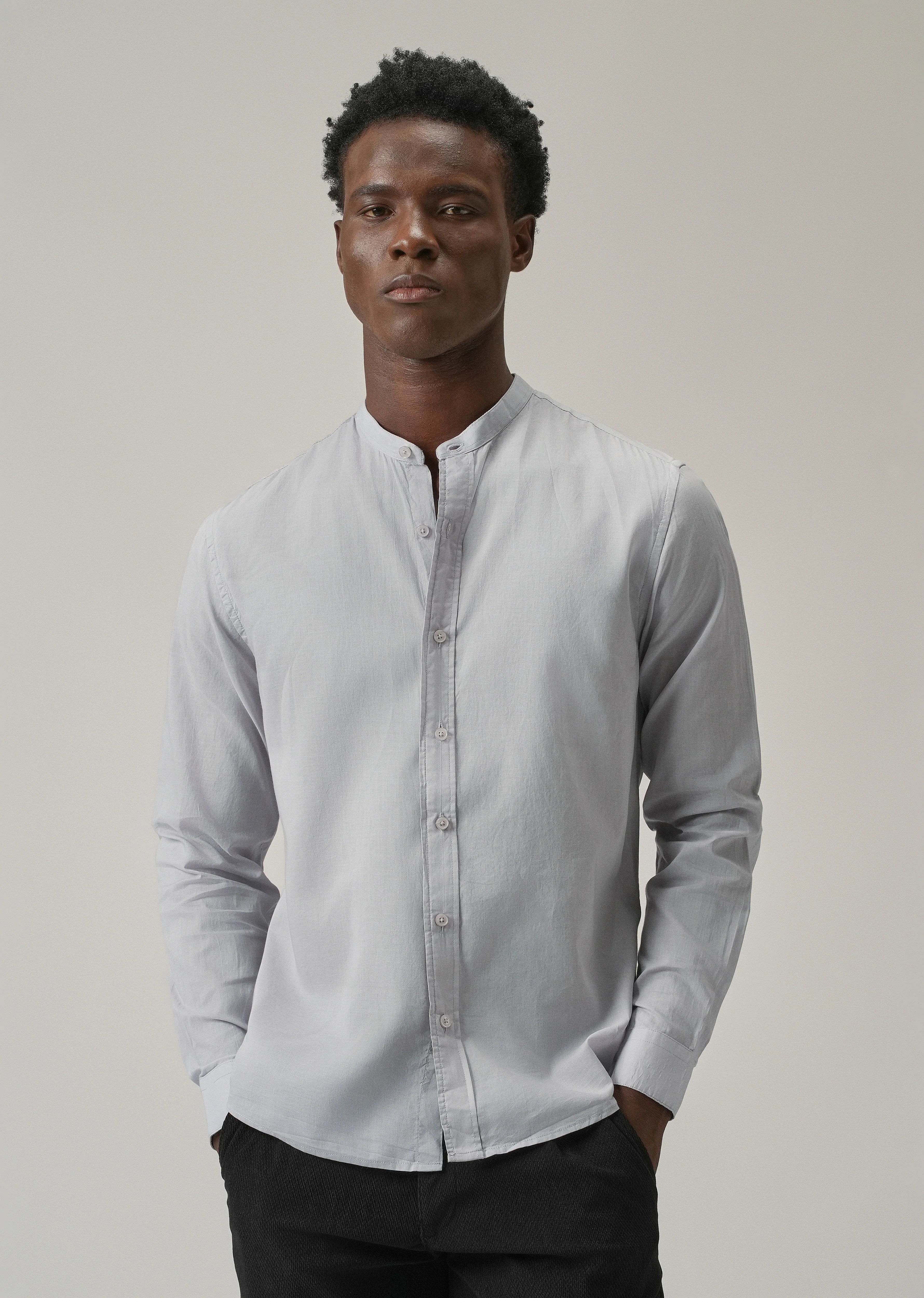 Light Grey Plain Cotton Shirt - Image 3