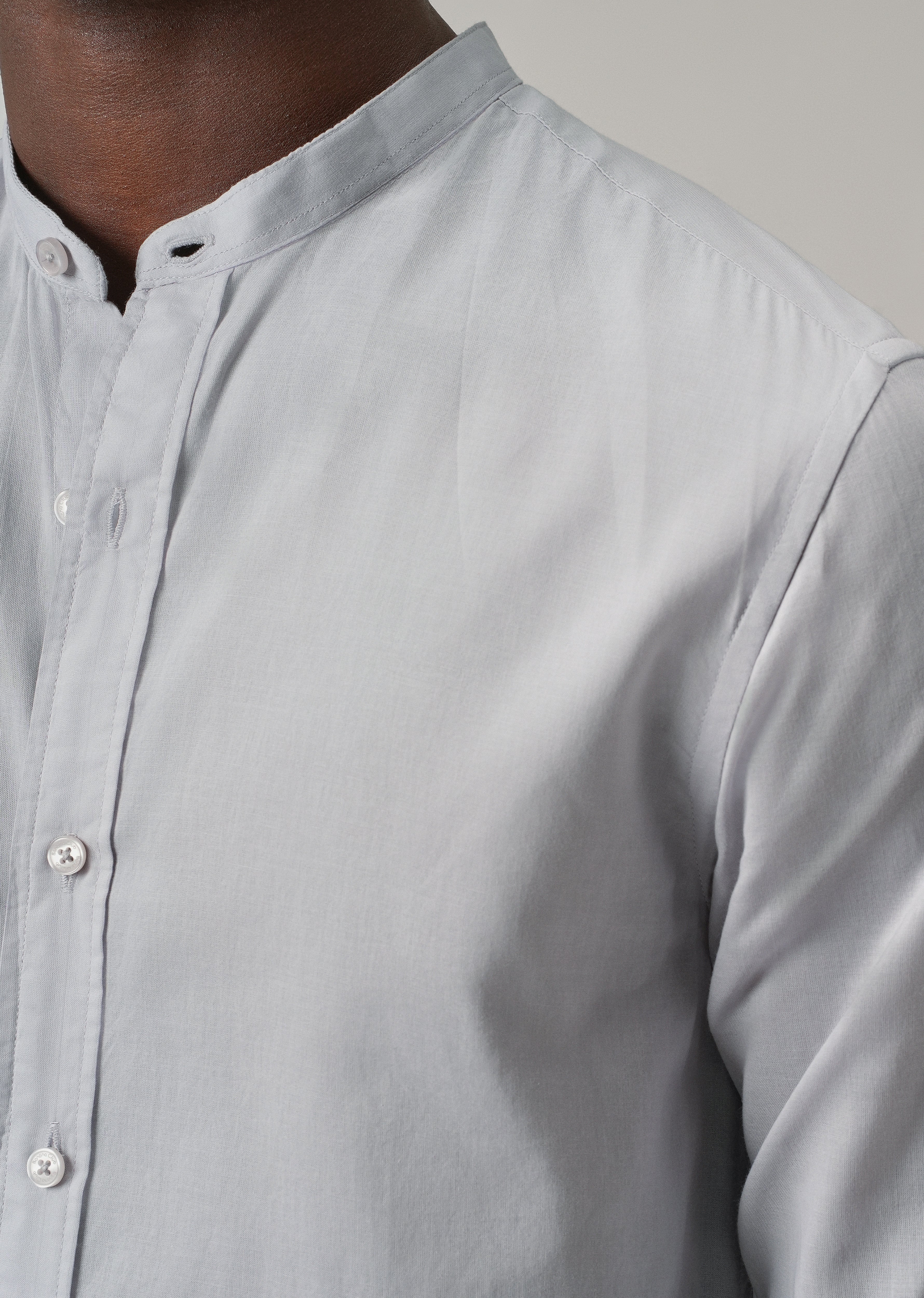 Light Grey Plain Cotton Shirt - Image 5