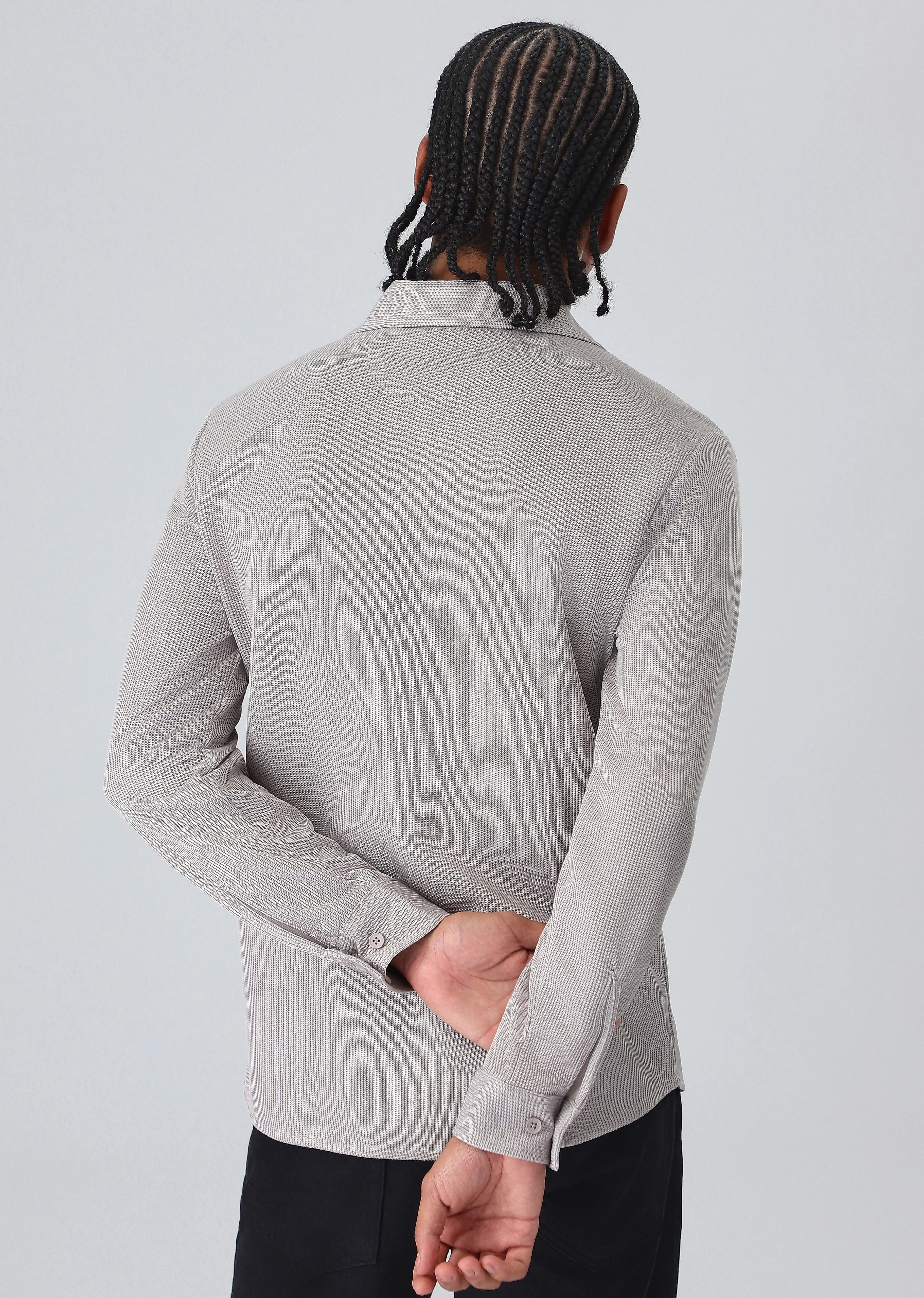 Light Grey Plain Knitted Shirt - Image 2