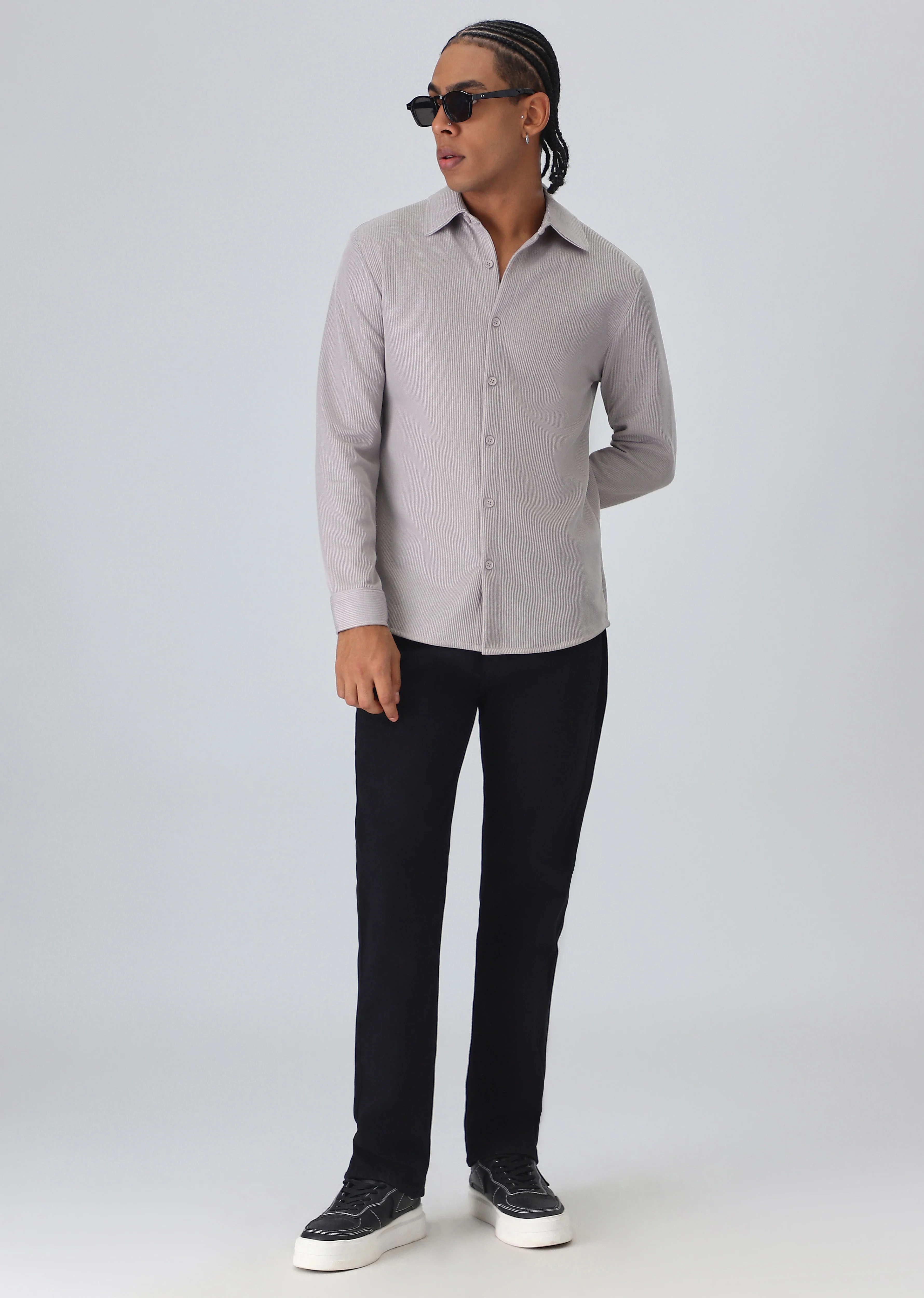 Light Grey Plain Knitted Shirt - Image 6