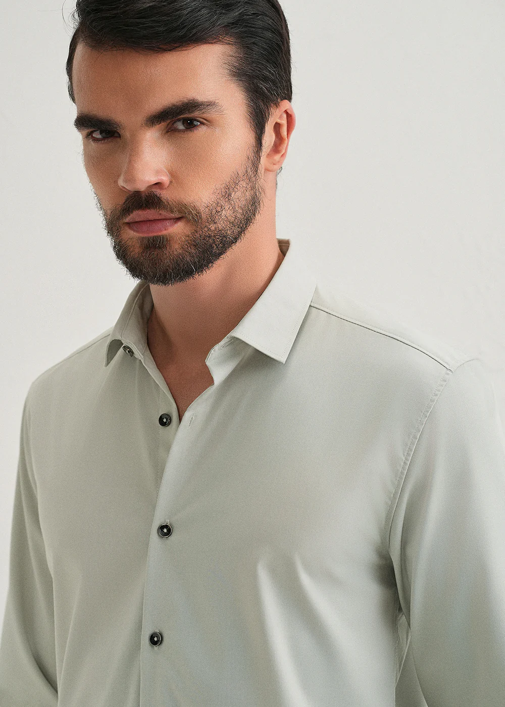 Light Grey Plain Wrinkle Free Shirt - Image 5