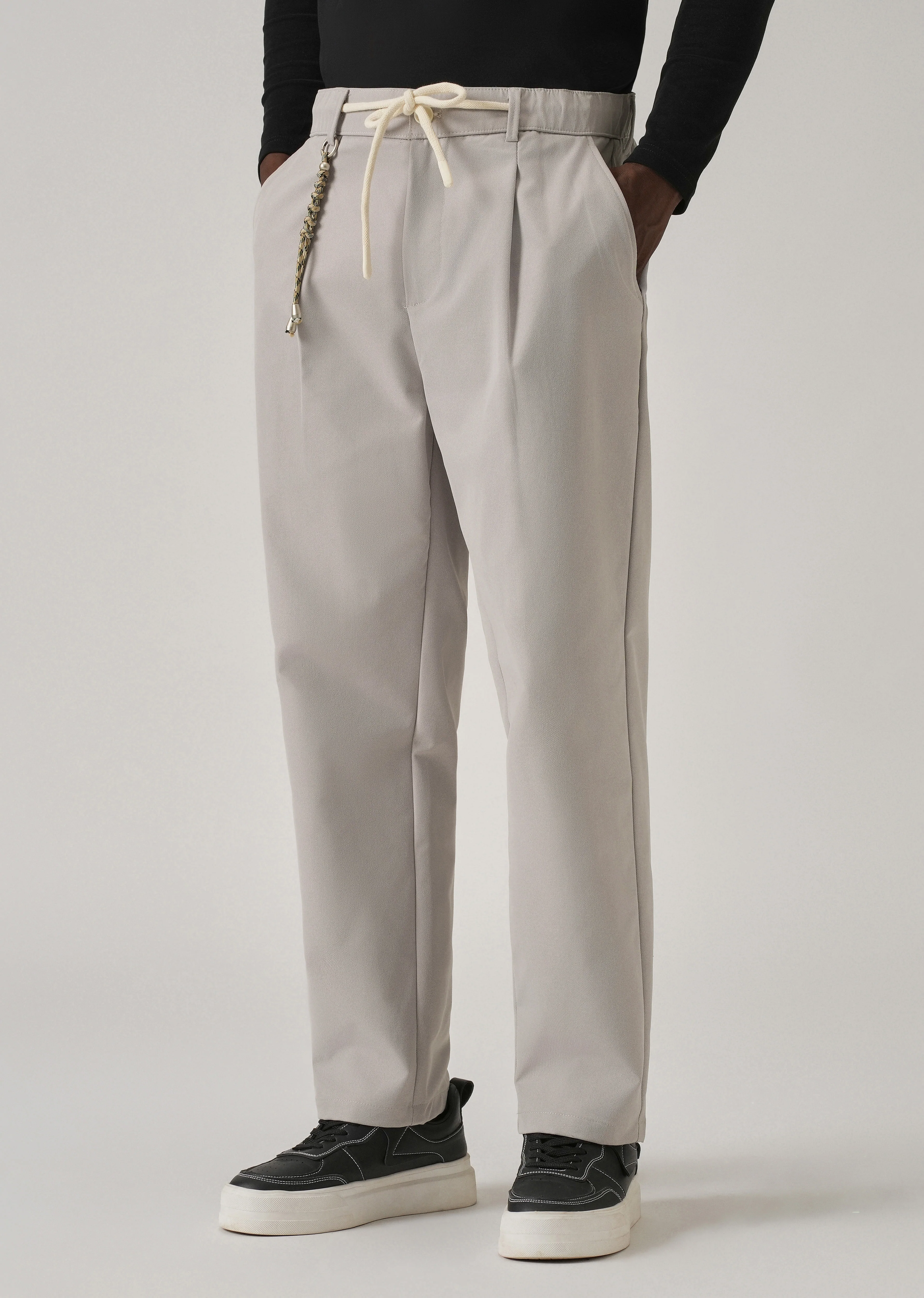 Light Grey Pleated Drawstring Pant - Image 4
