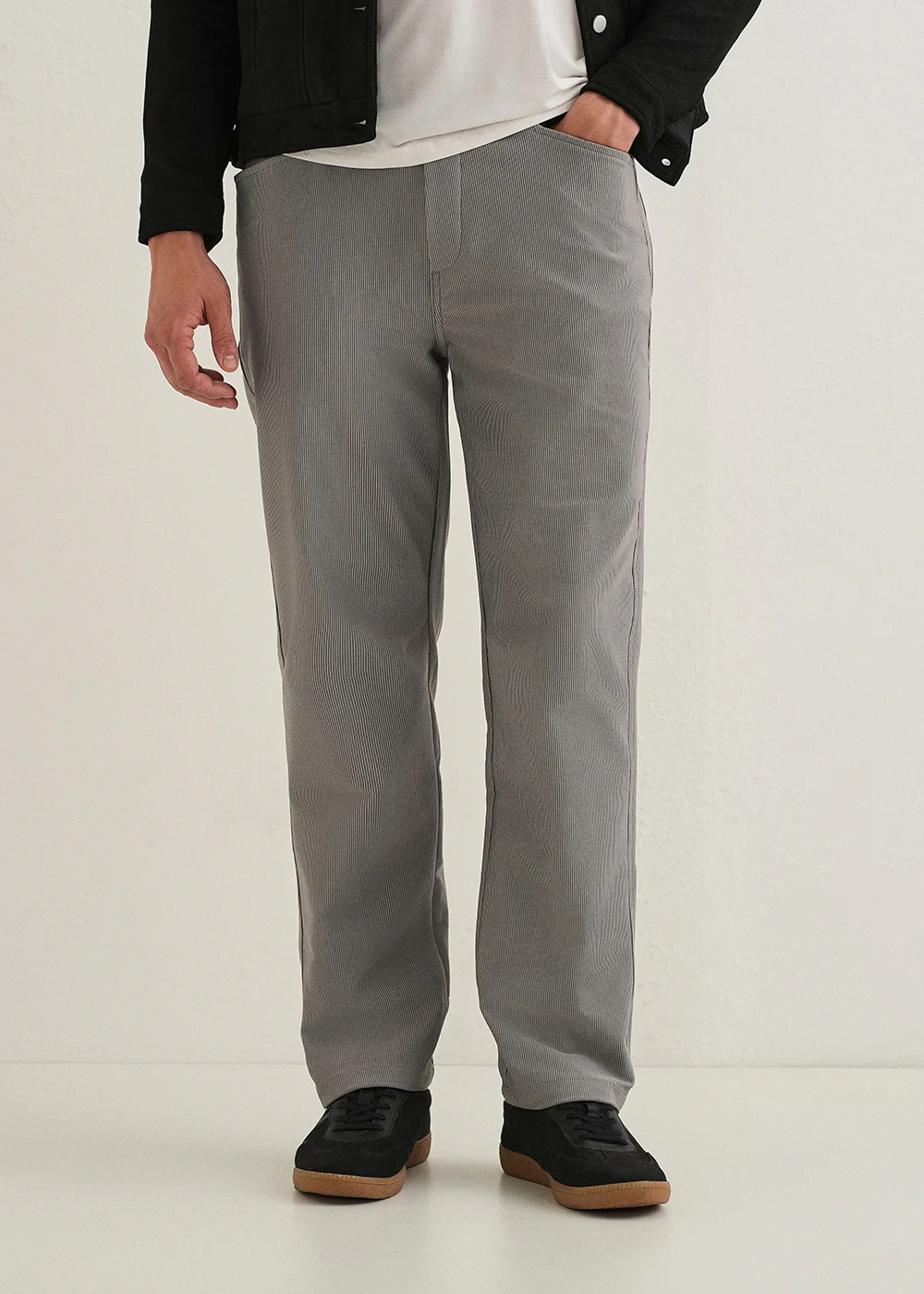 Light Grey Straight Fit Corduroy Pants - Image 2