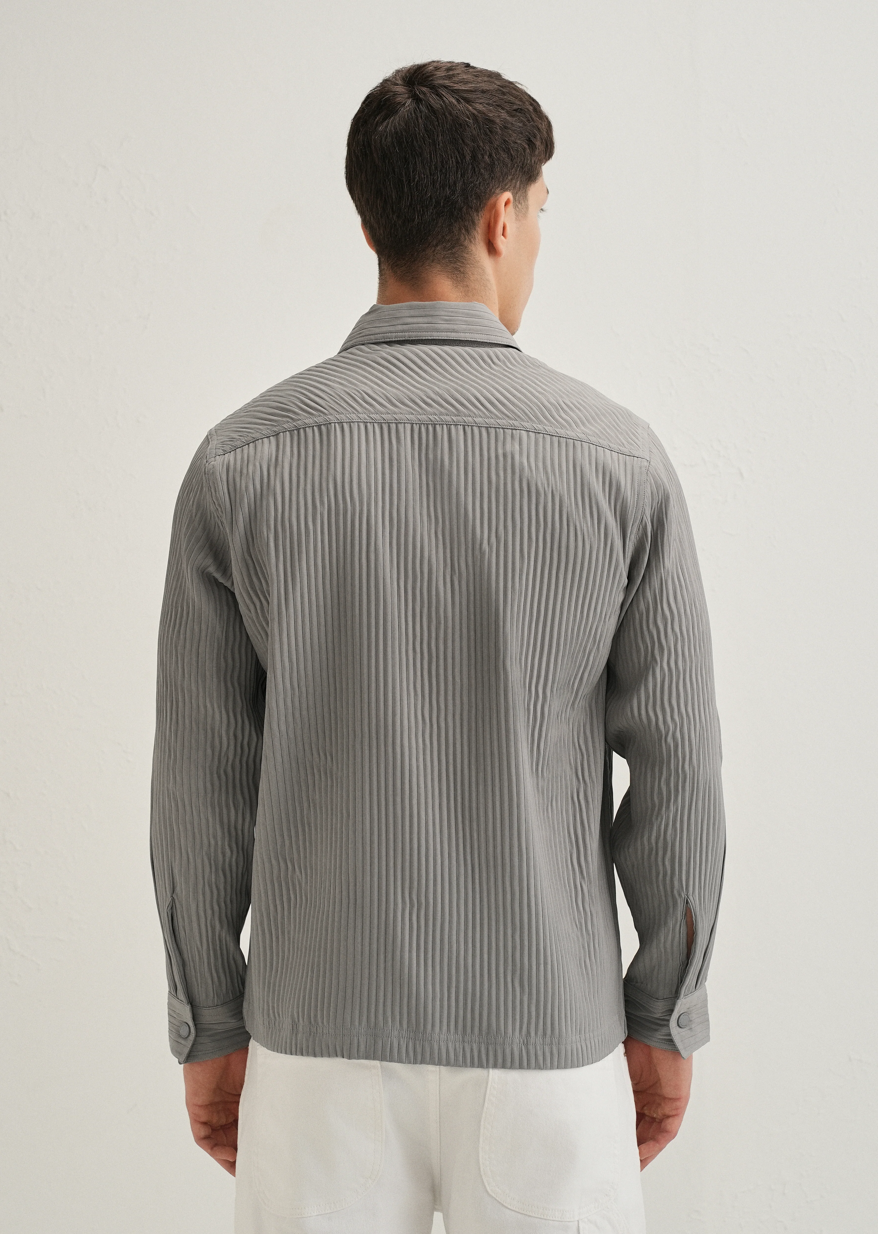 Light Grey Textured Utility Shacket - Image 4