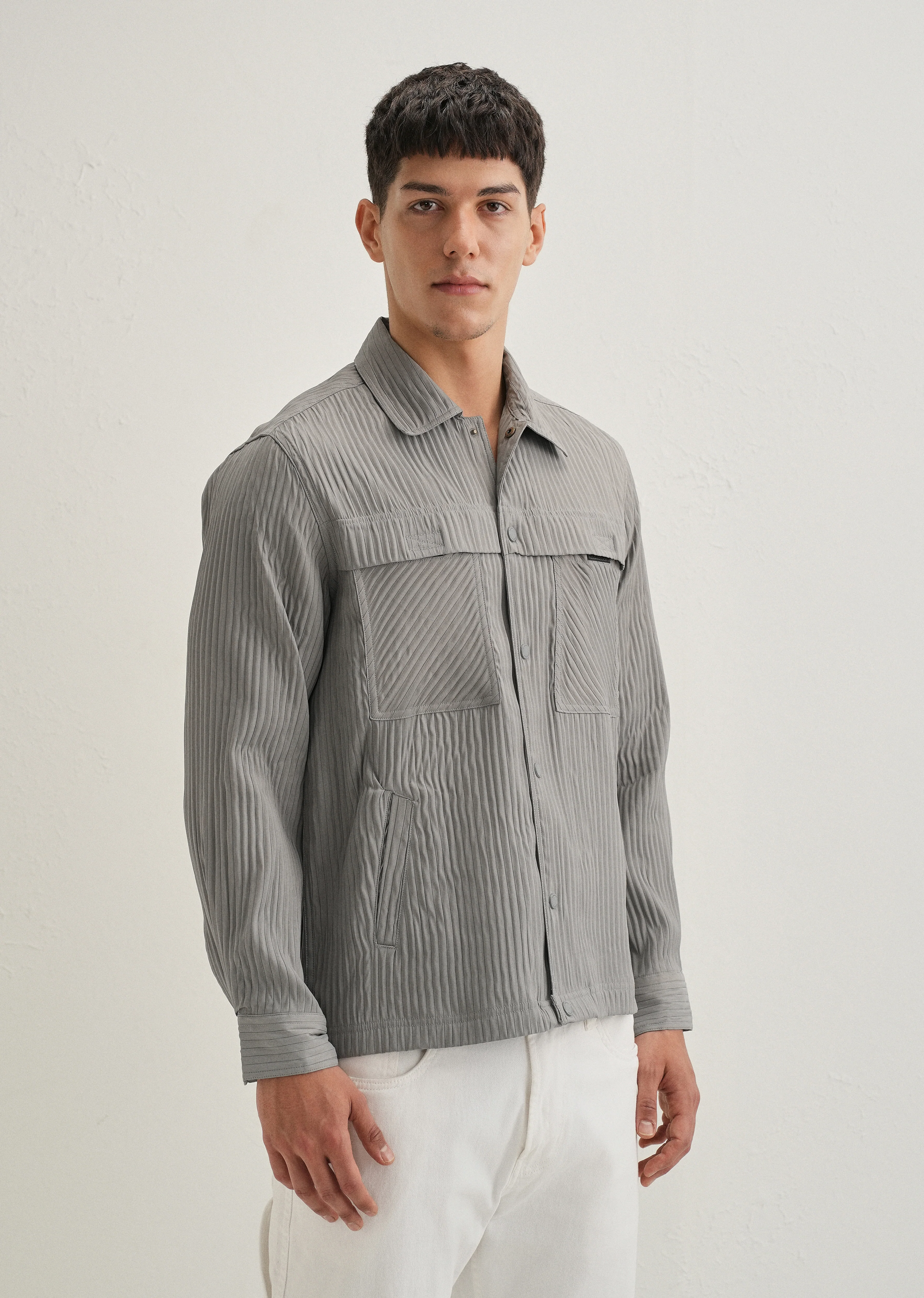 Light Grey Textured Utility Shacket - Image 5
