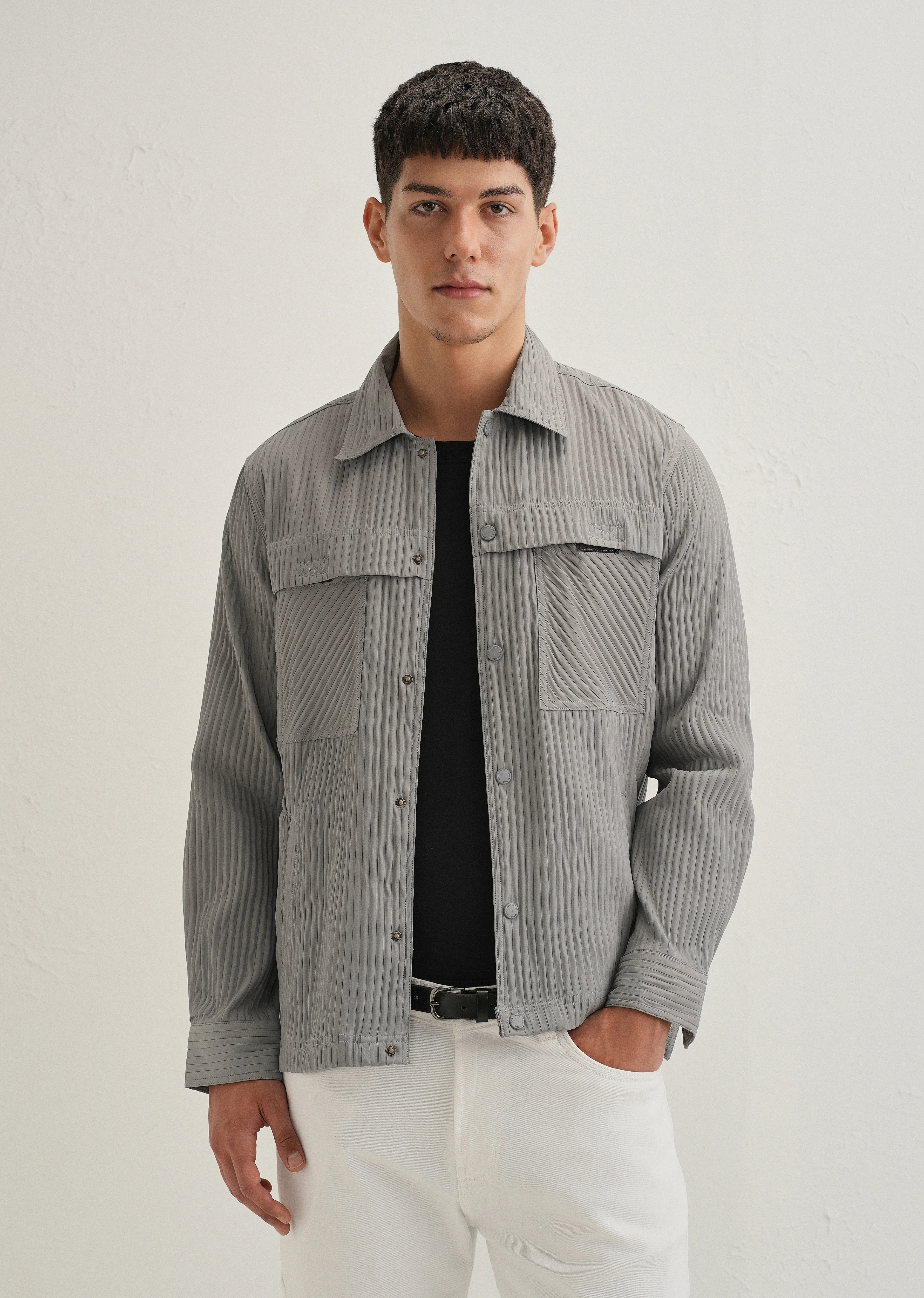 Light Grey Textured Utility Shacket - Image 8