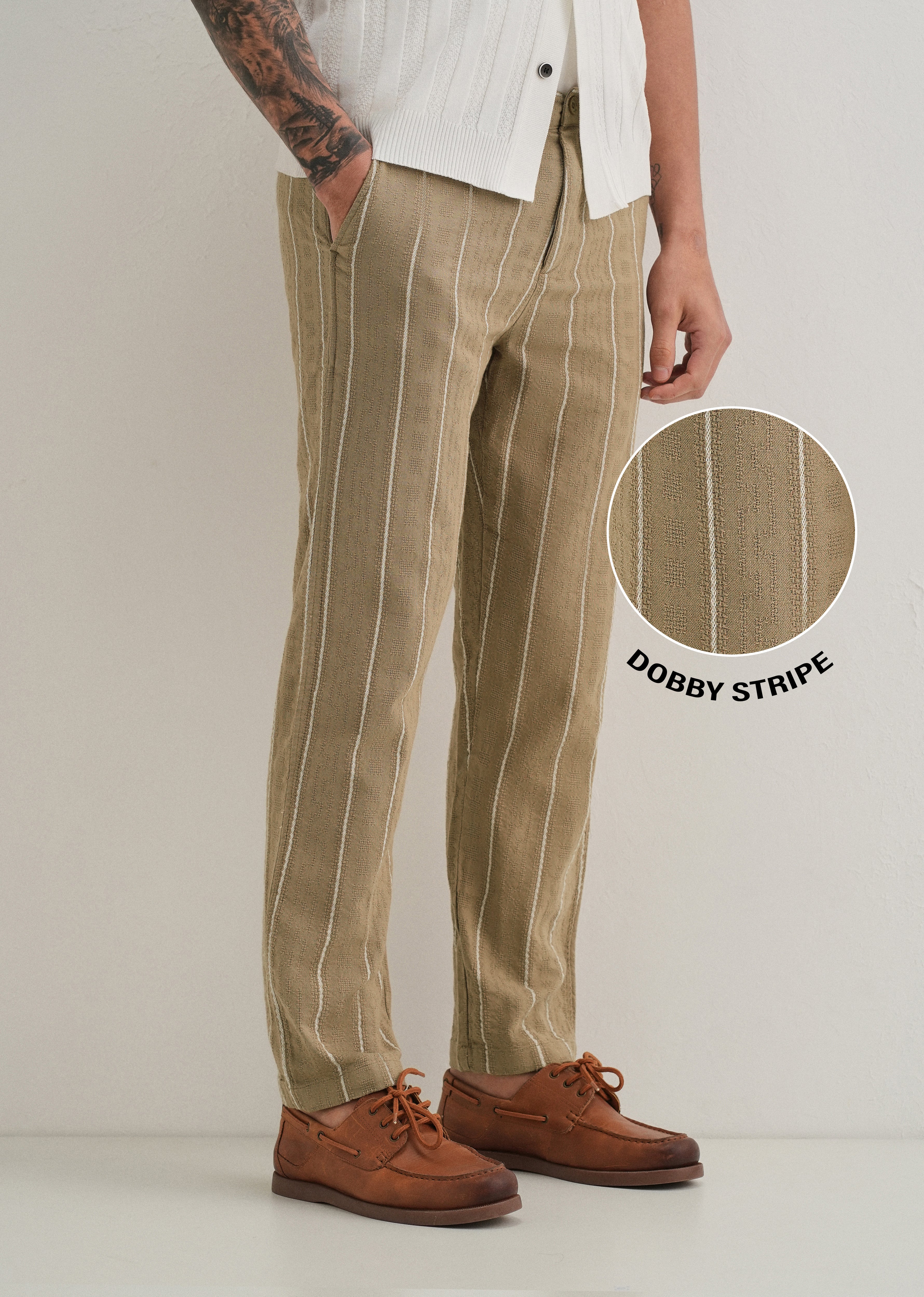 Light Khaki Dobby Cotton Stripe Pants - Image 7