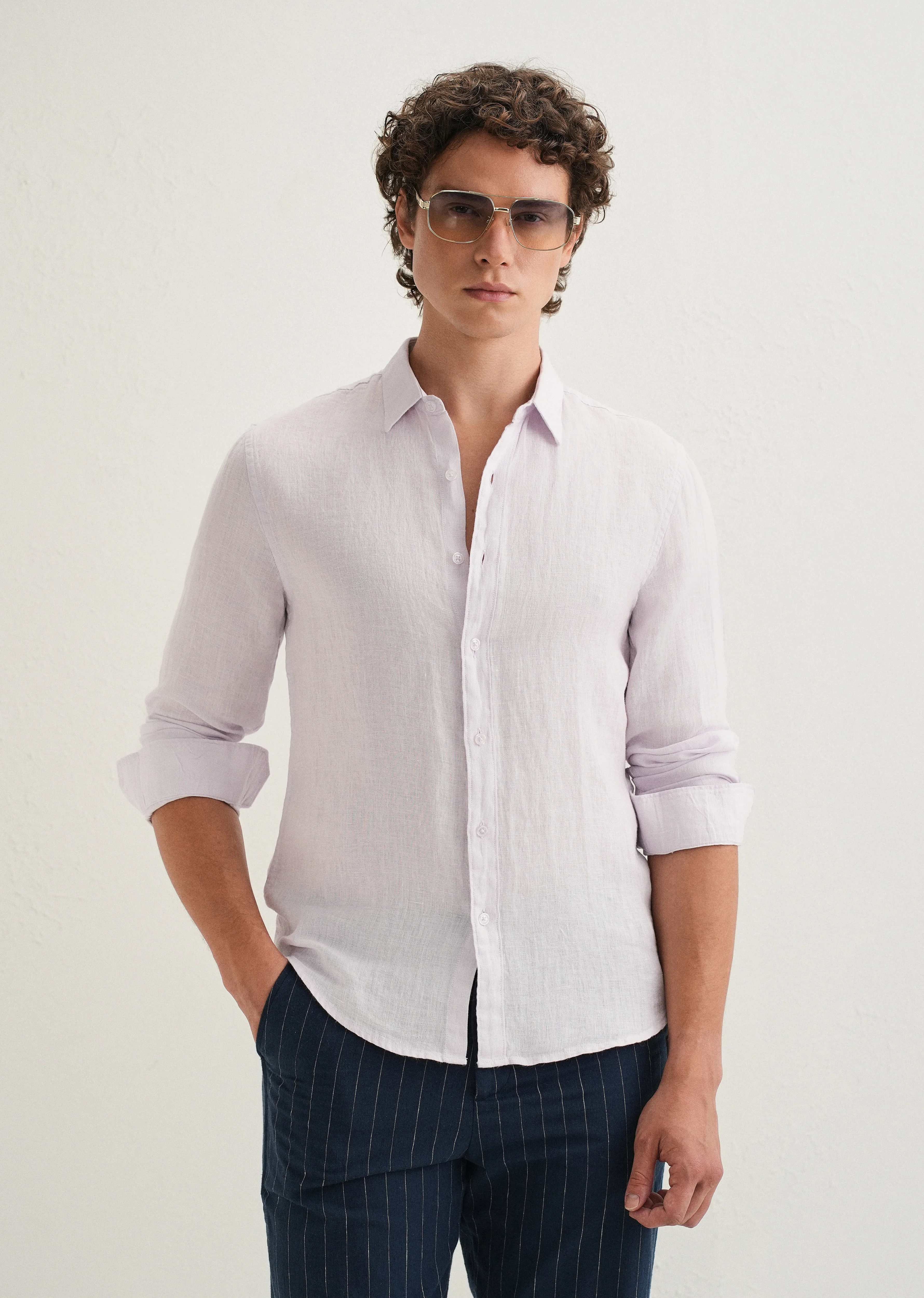 Light Lavender Pure Linen Shirt - Image 7