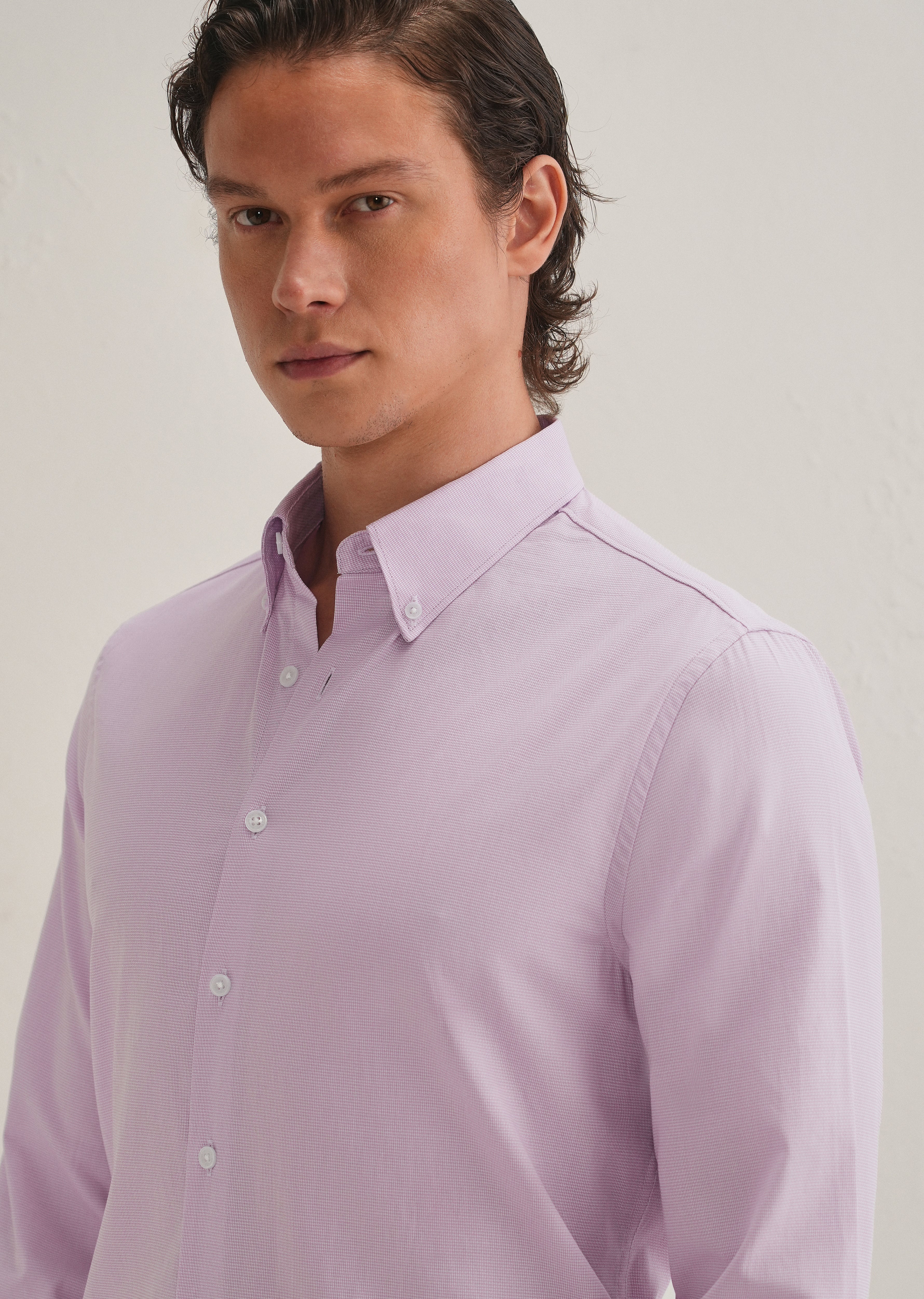 Light Lilac Houndstooth Dobby Check Shirt - Image 2