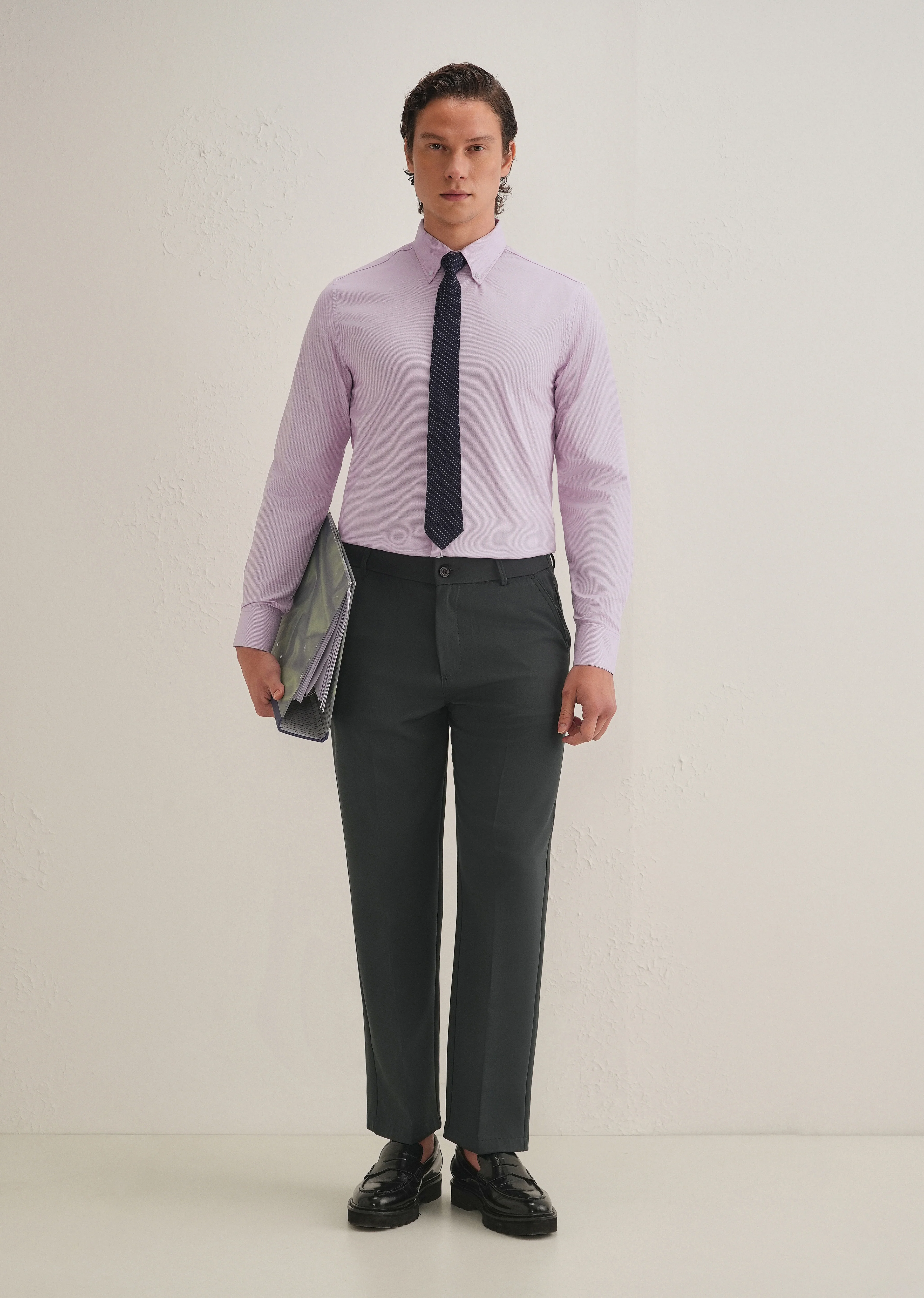 Light Lilac Houndstooth Dobby Check Shirt - Image 6