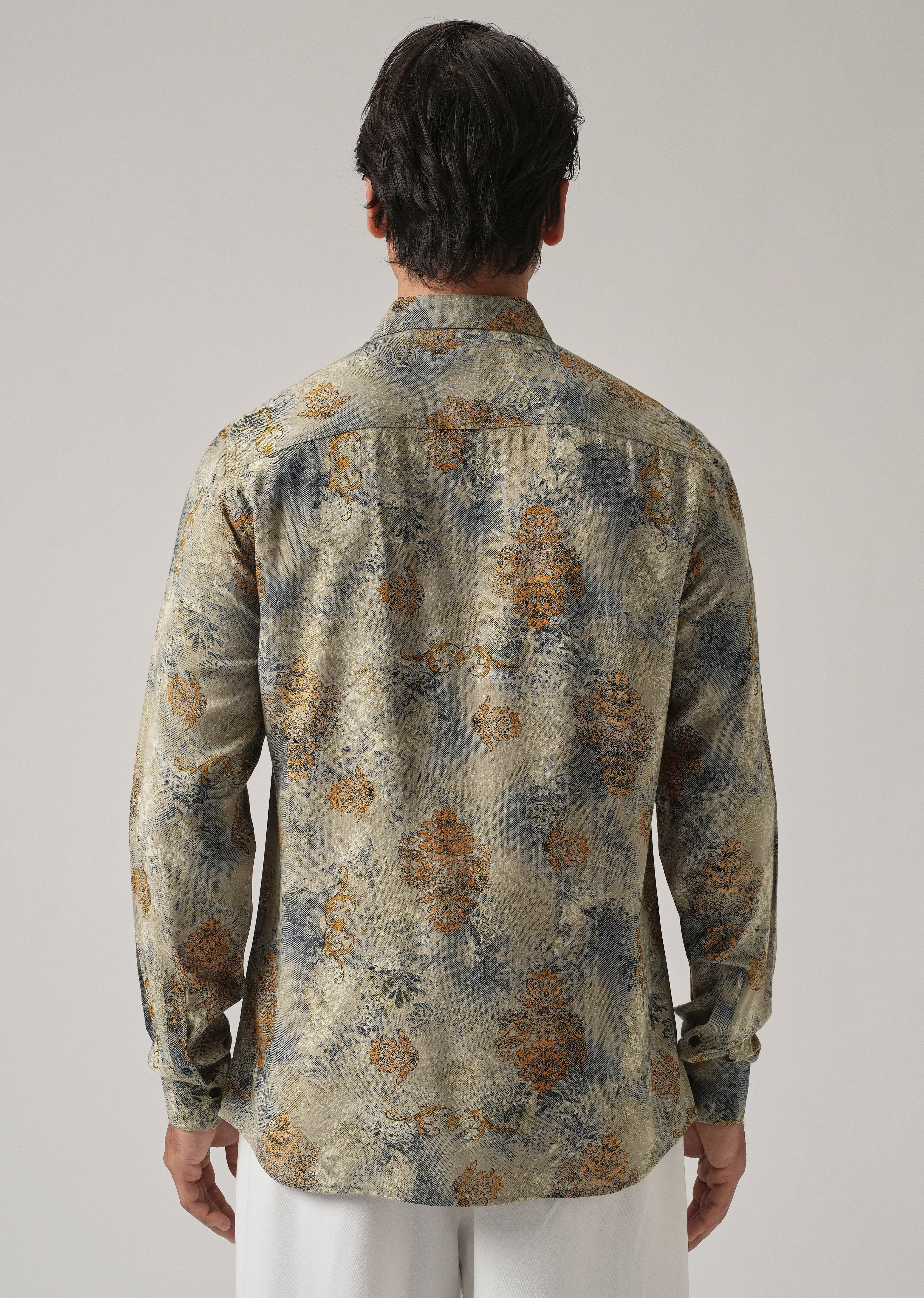 Light Olive Floral Print Feather Shirt - Image 2