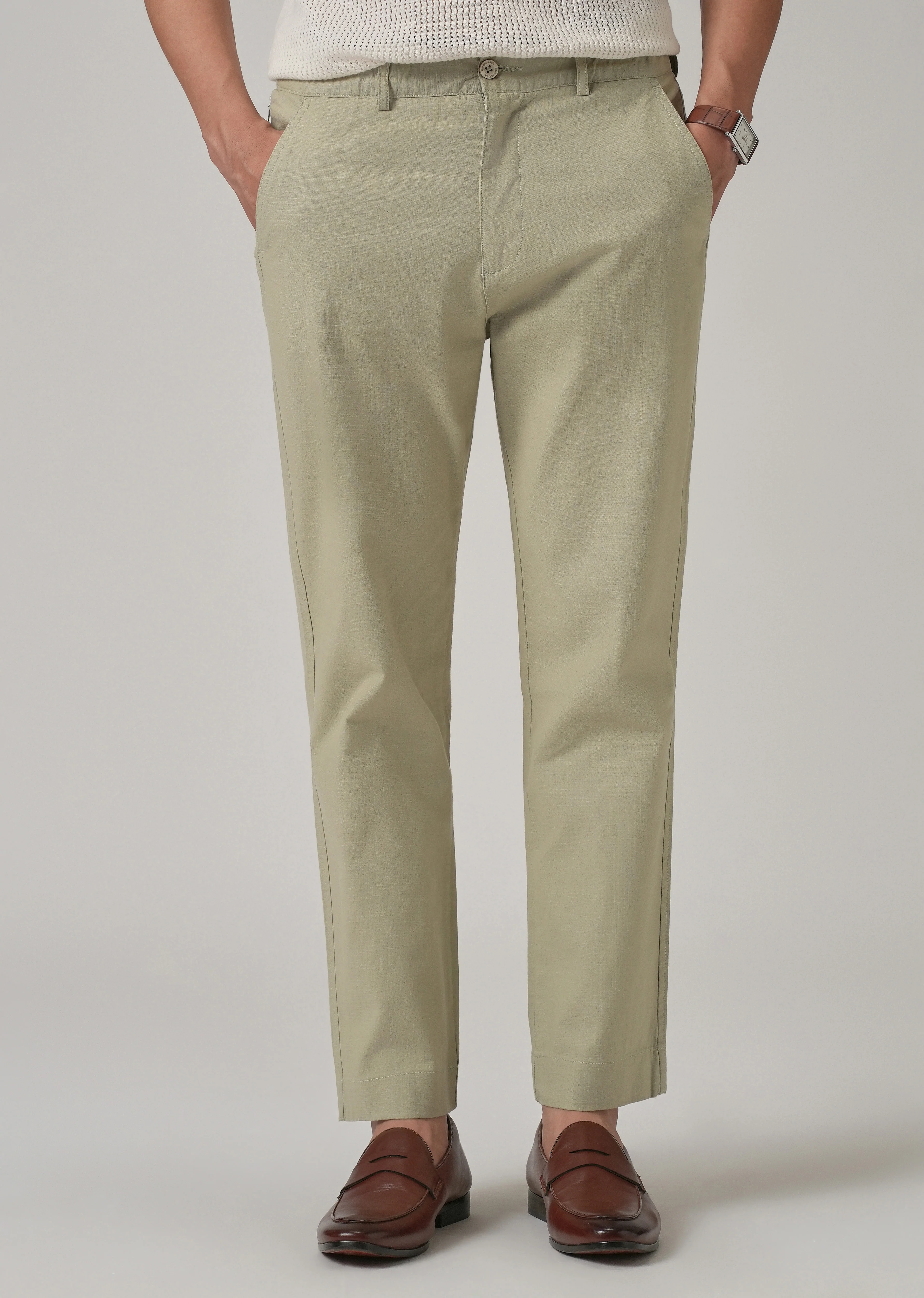 Light Olive Green Cotton Trouser - Image 7