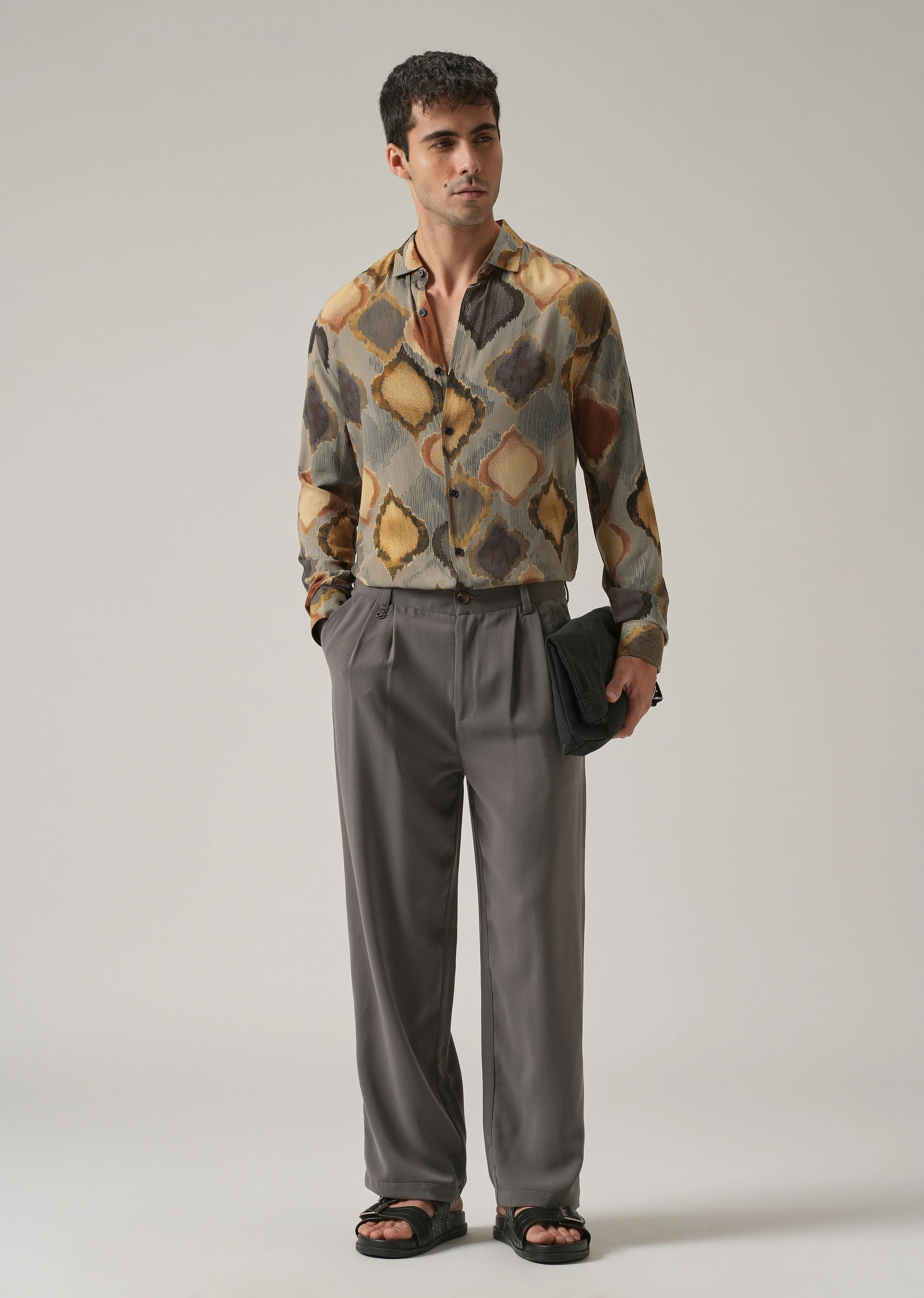 Light Olive Rustic Print Feather Shirt - Image 6