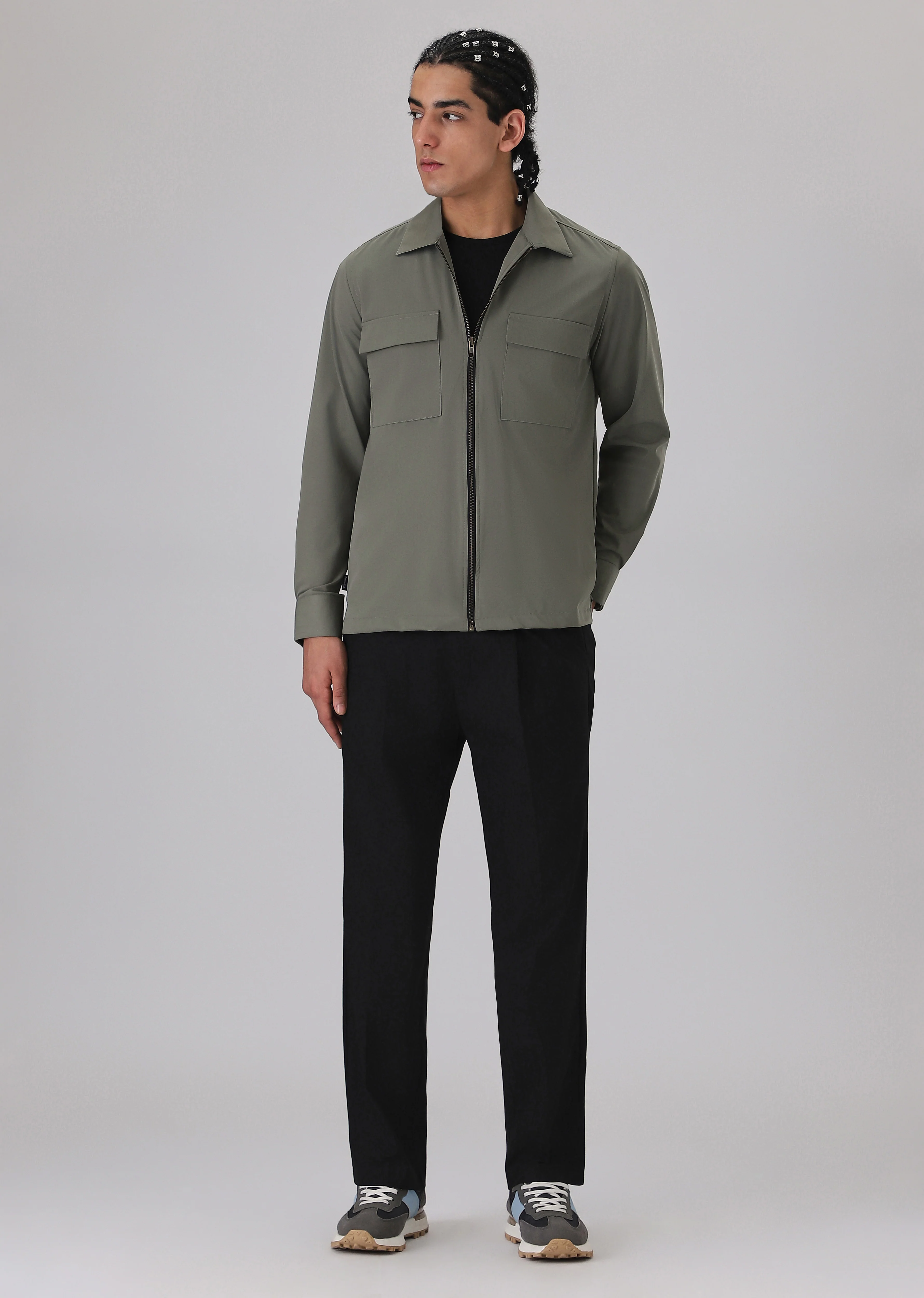 Light Olive Zipper Shacket - Image 6