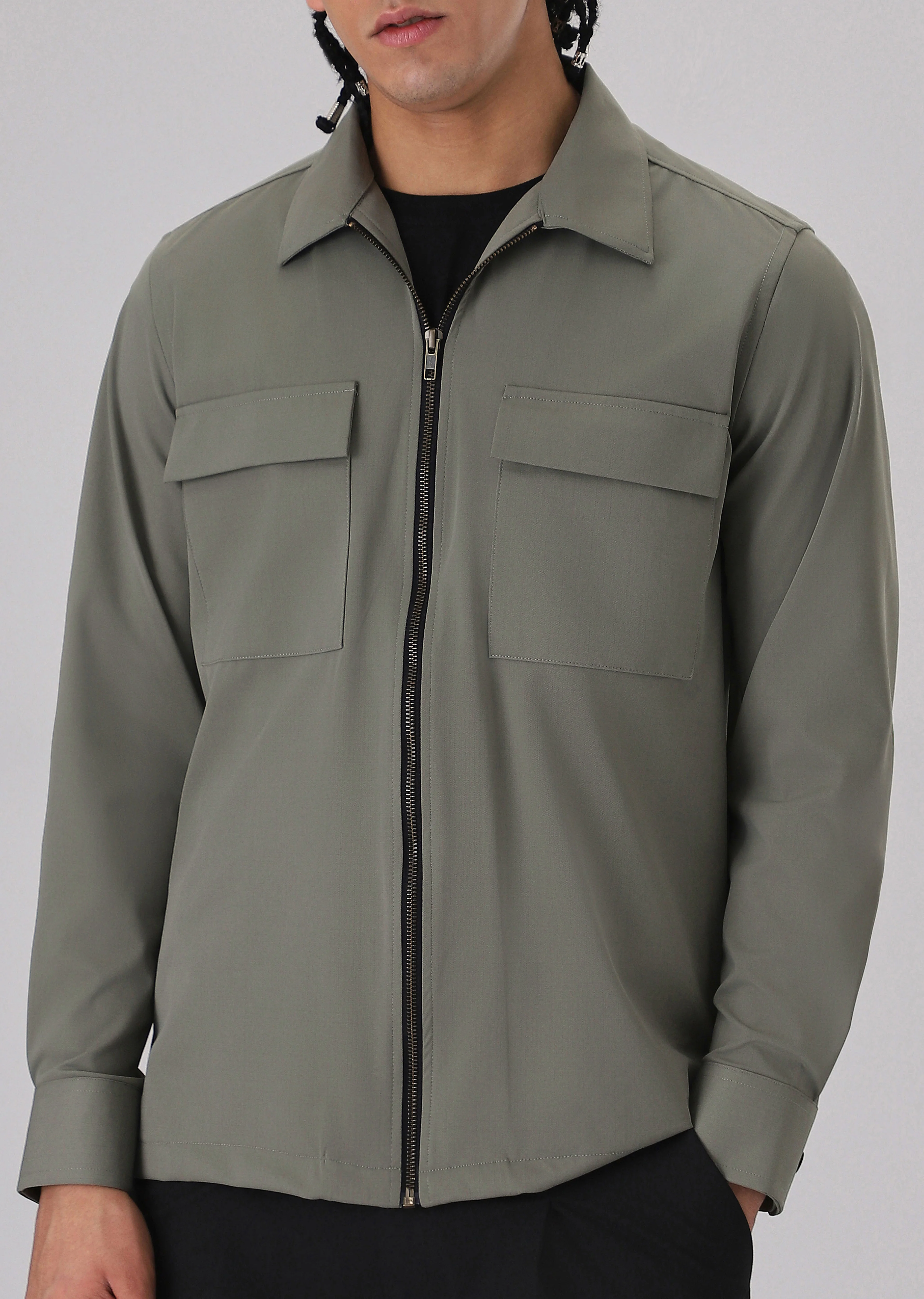 Light Olive Zipper Shacket - Image 7
