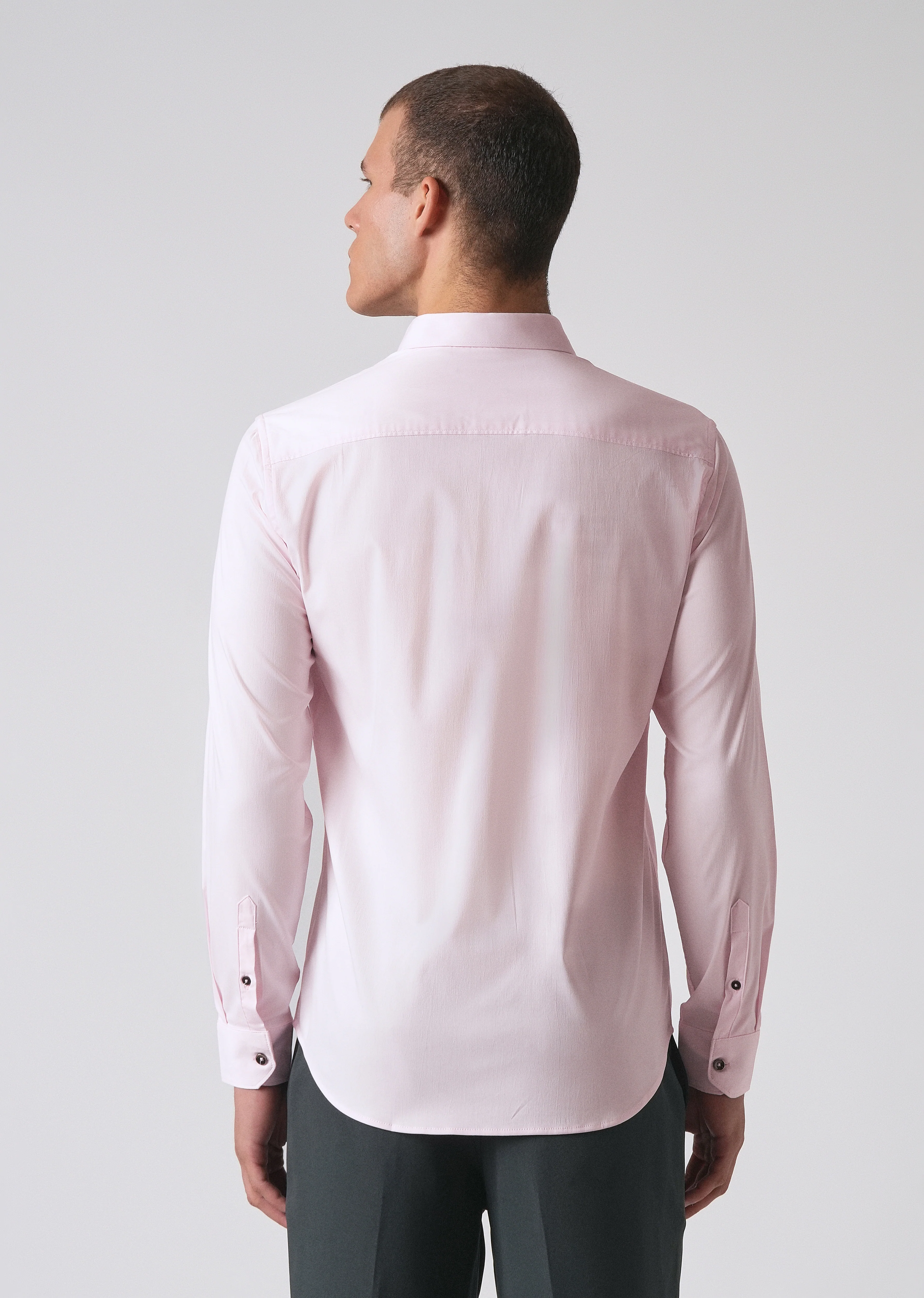 Light Pink Cotton Stretch Plain Shirt - Image 2