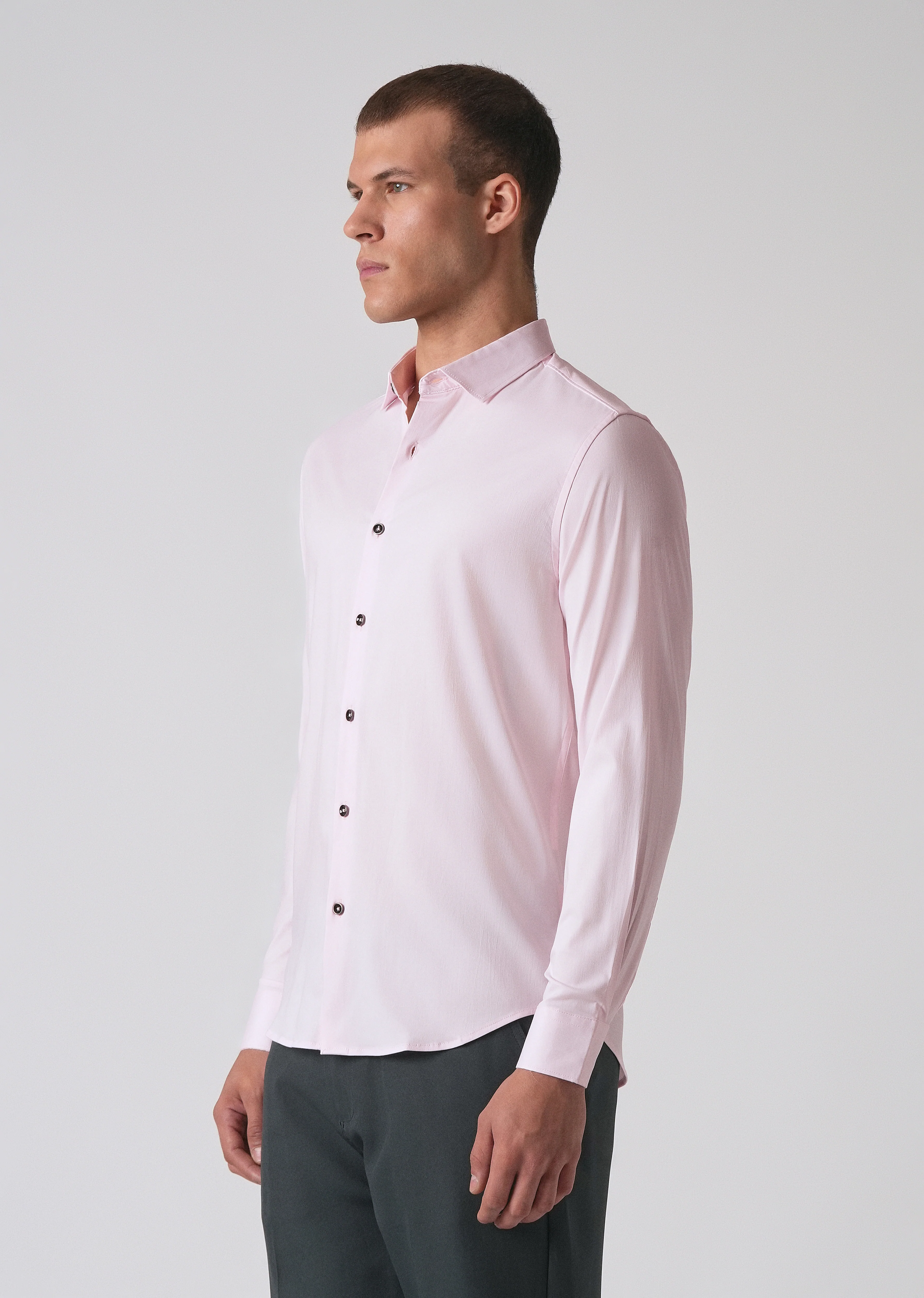 Light Pink Cotton Stretch Plain Shirt - Image 4