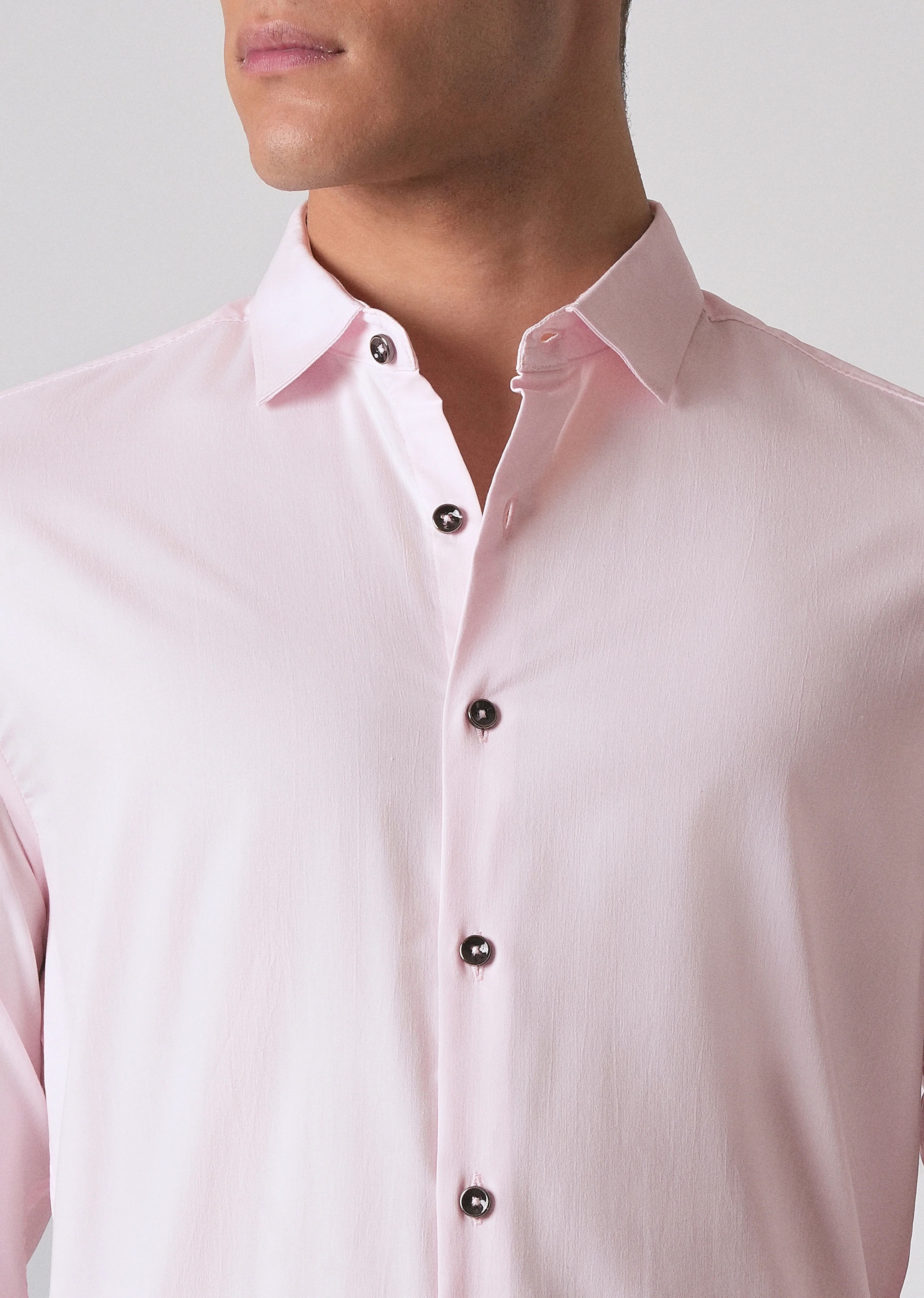 Light Pink Cotton Stretch Plain Shirt - Image 5