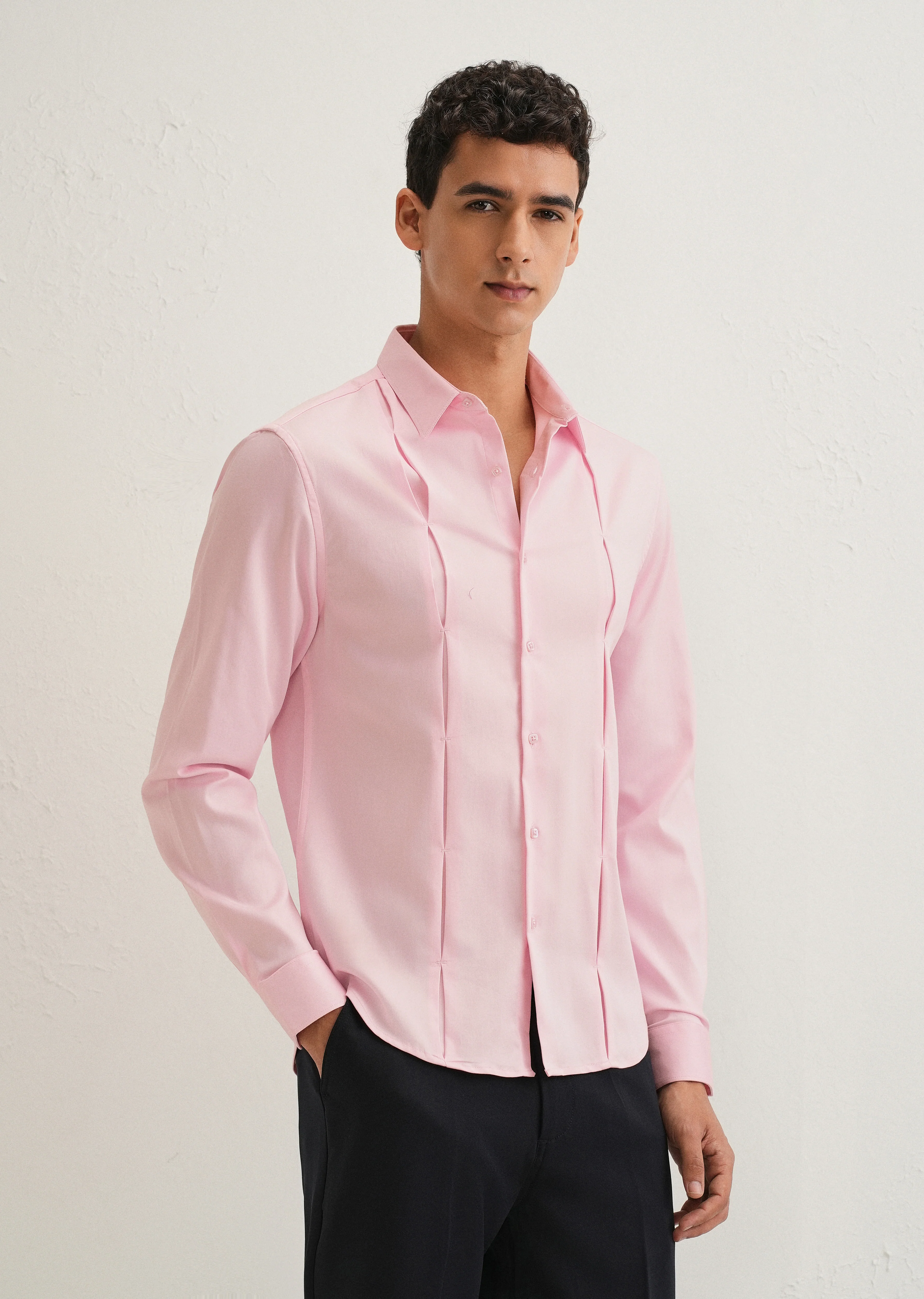 Light Pink Front Panel Open Pleat Shirt - Image 4