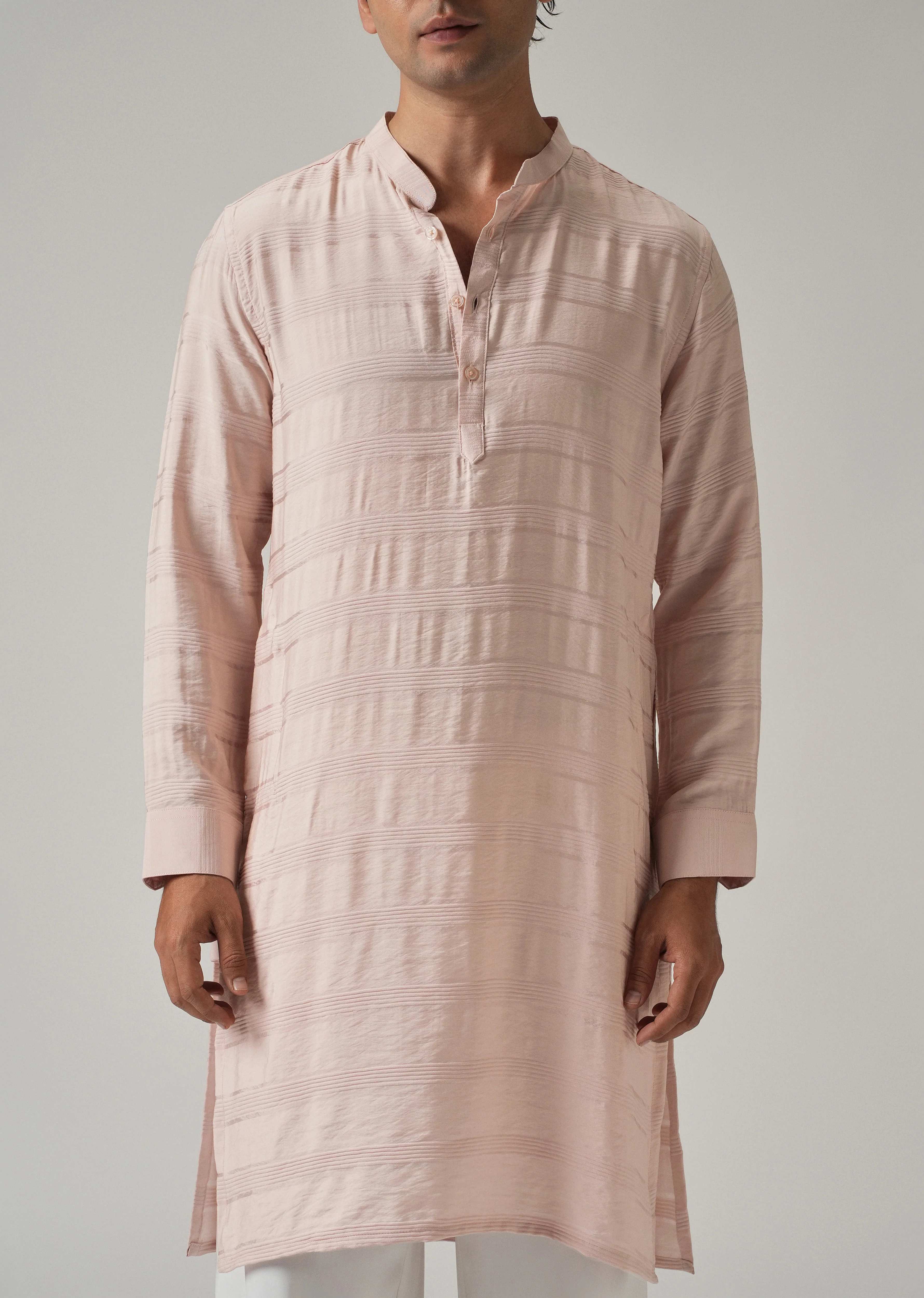 Light Pink Nylon Subtle Stripe Kurta - Image 7