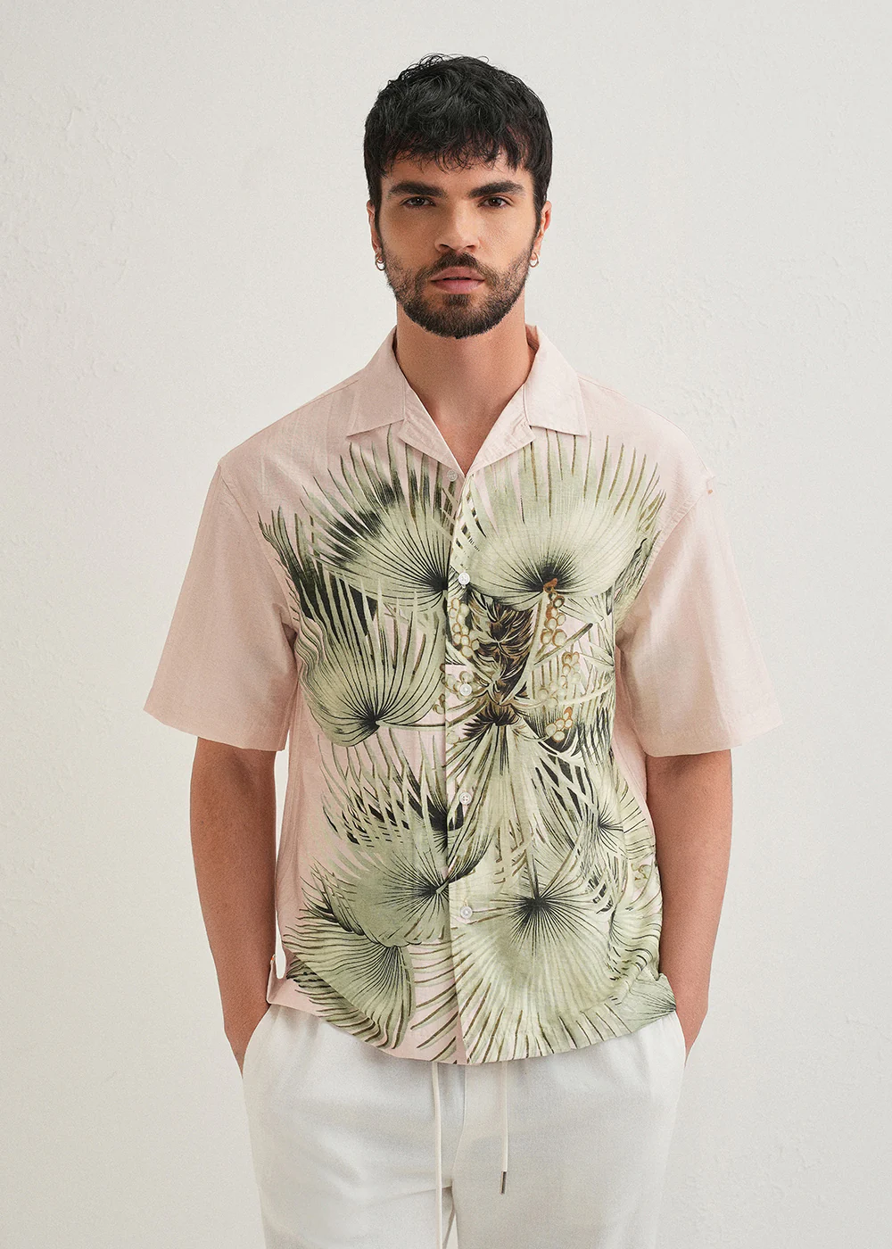 Light Pink Palm Placement Print Shirt - Image 3