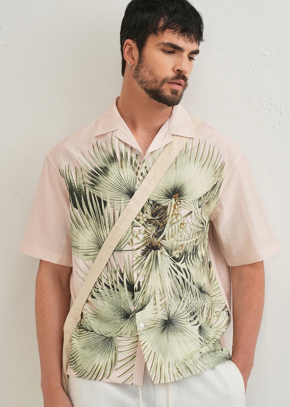 Light Pink Palm Placement Print Shirt - Image 7