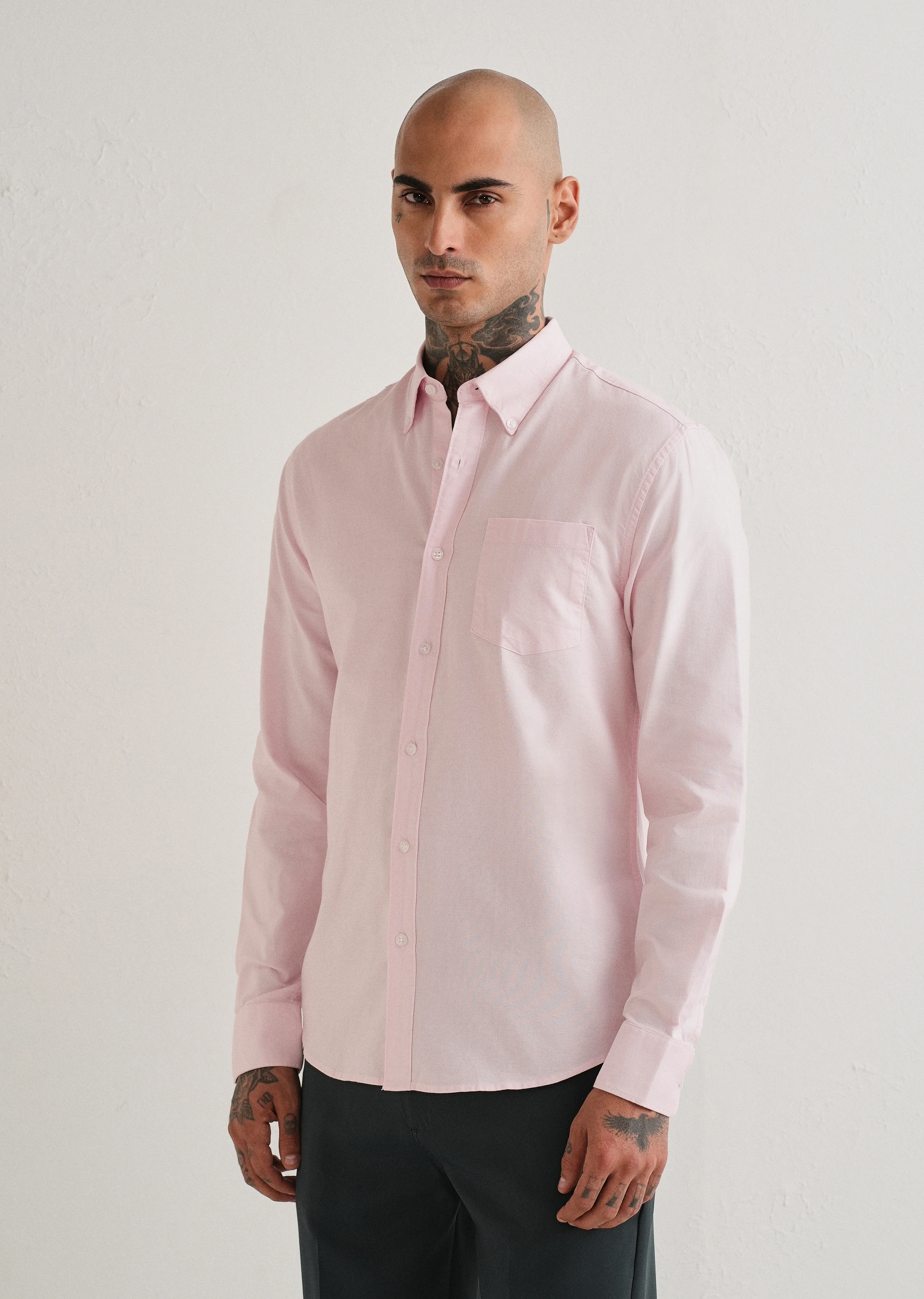 Light Pink Plain Cotton Oxford Shirt - Image 4
