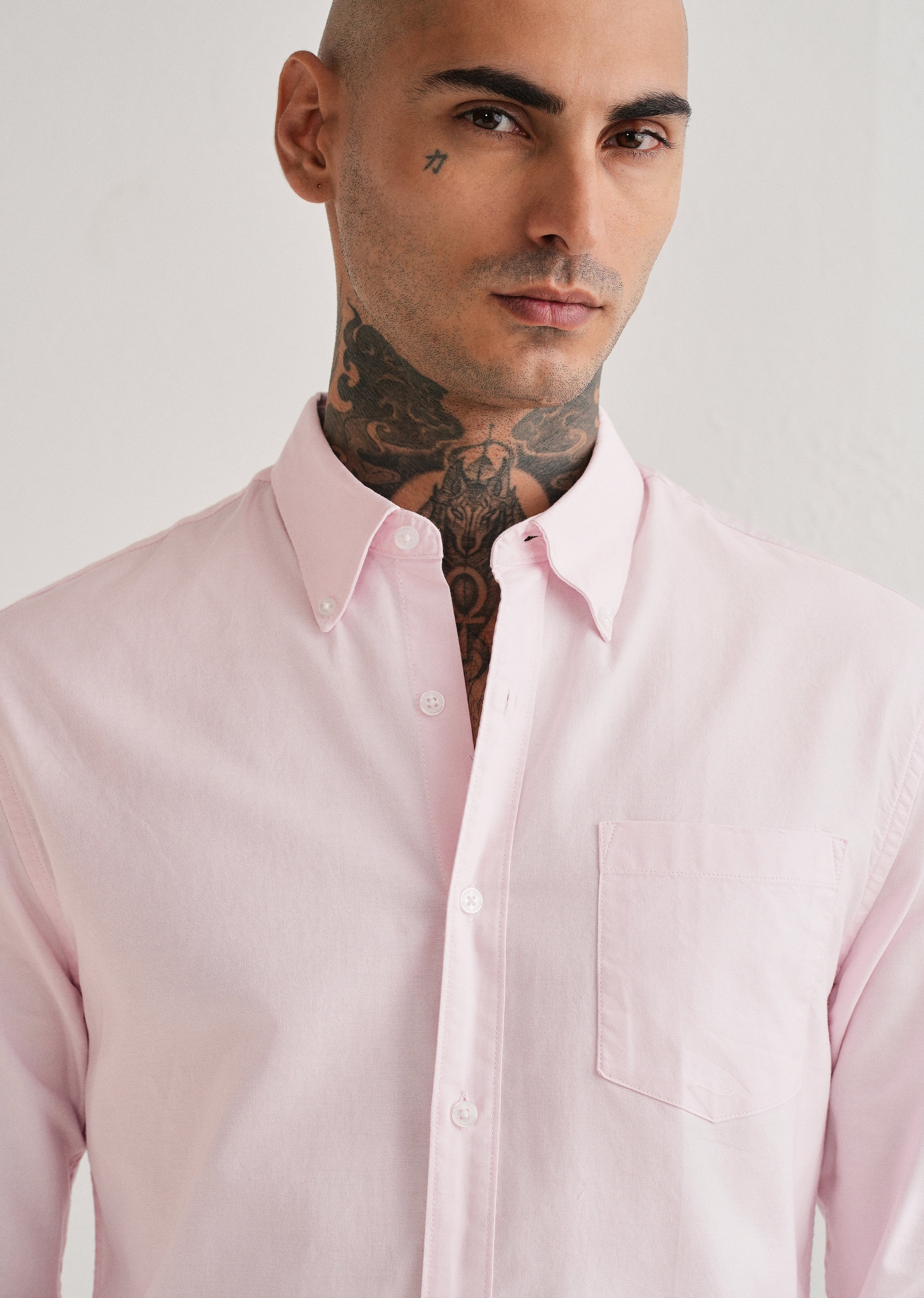 Light Pink Plain Cotton Oxford Shirt - Image 5