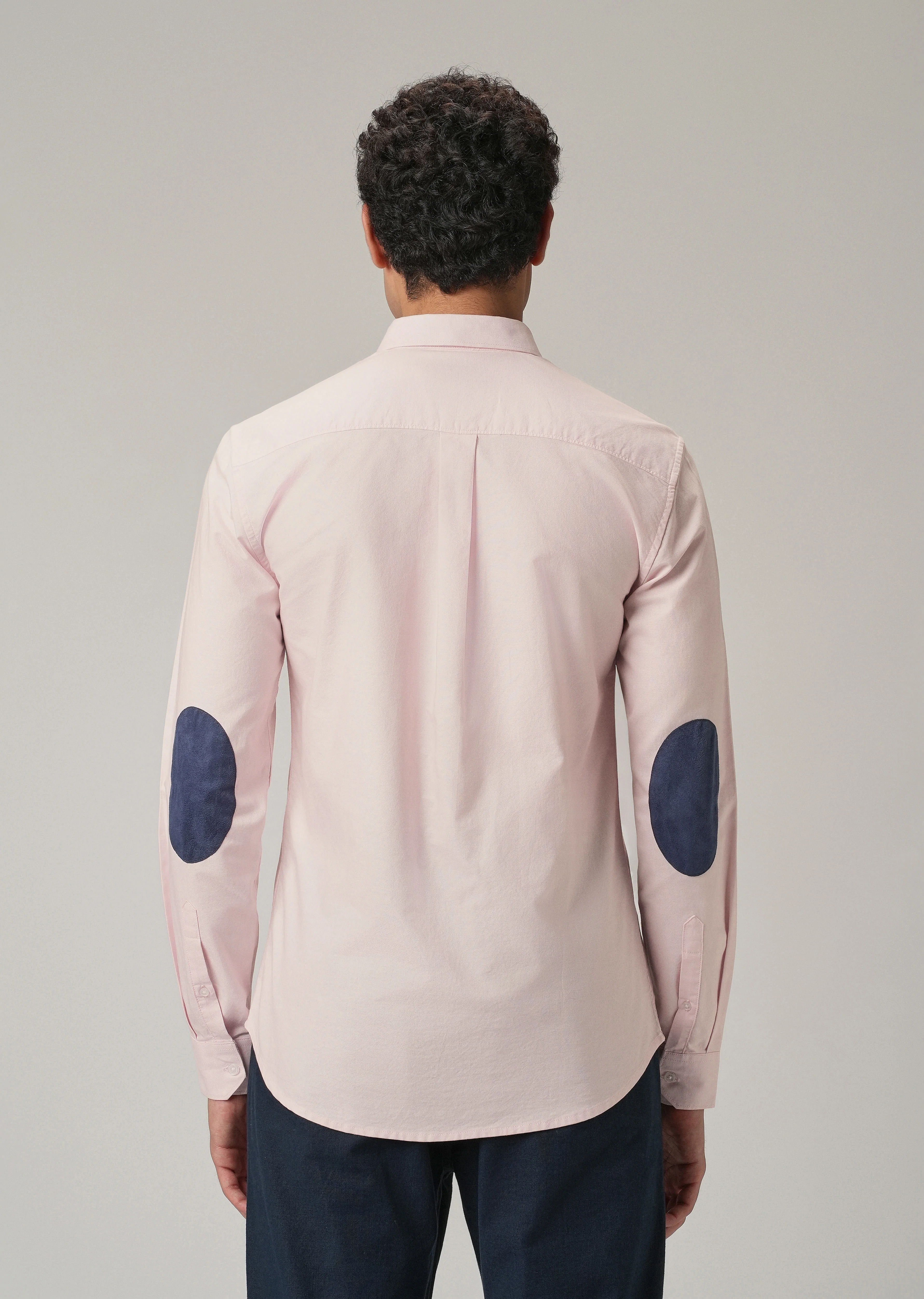 Light Pink Plain Elbow Patch Oxford Shirt - Image 3