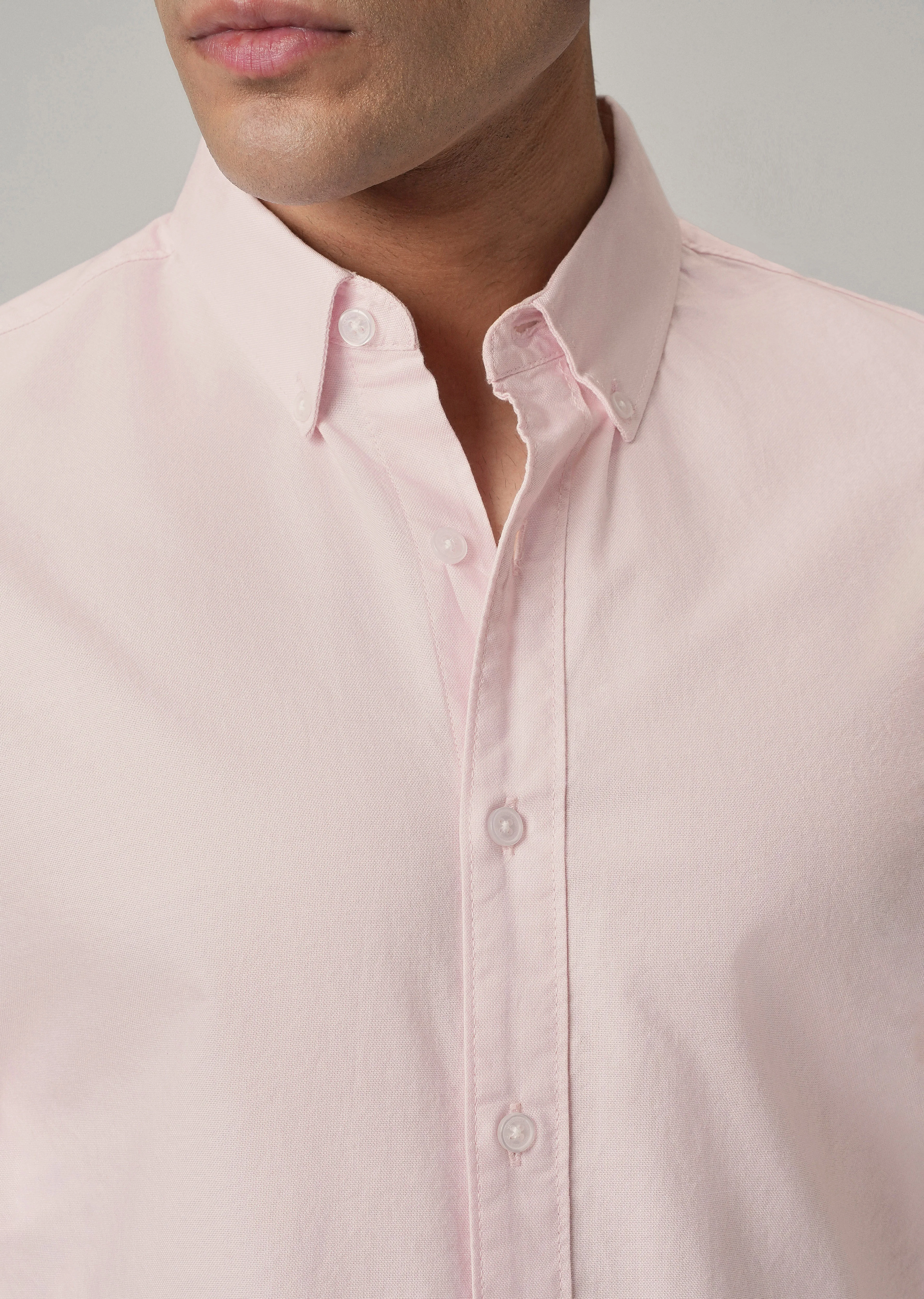 Light Pink Plain Elbow Patch Oxford Shirt - Image 6