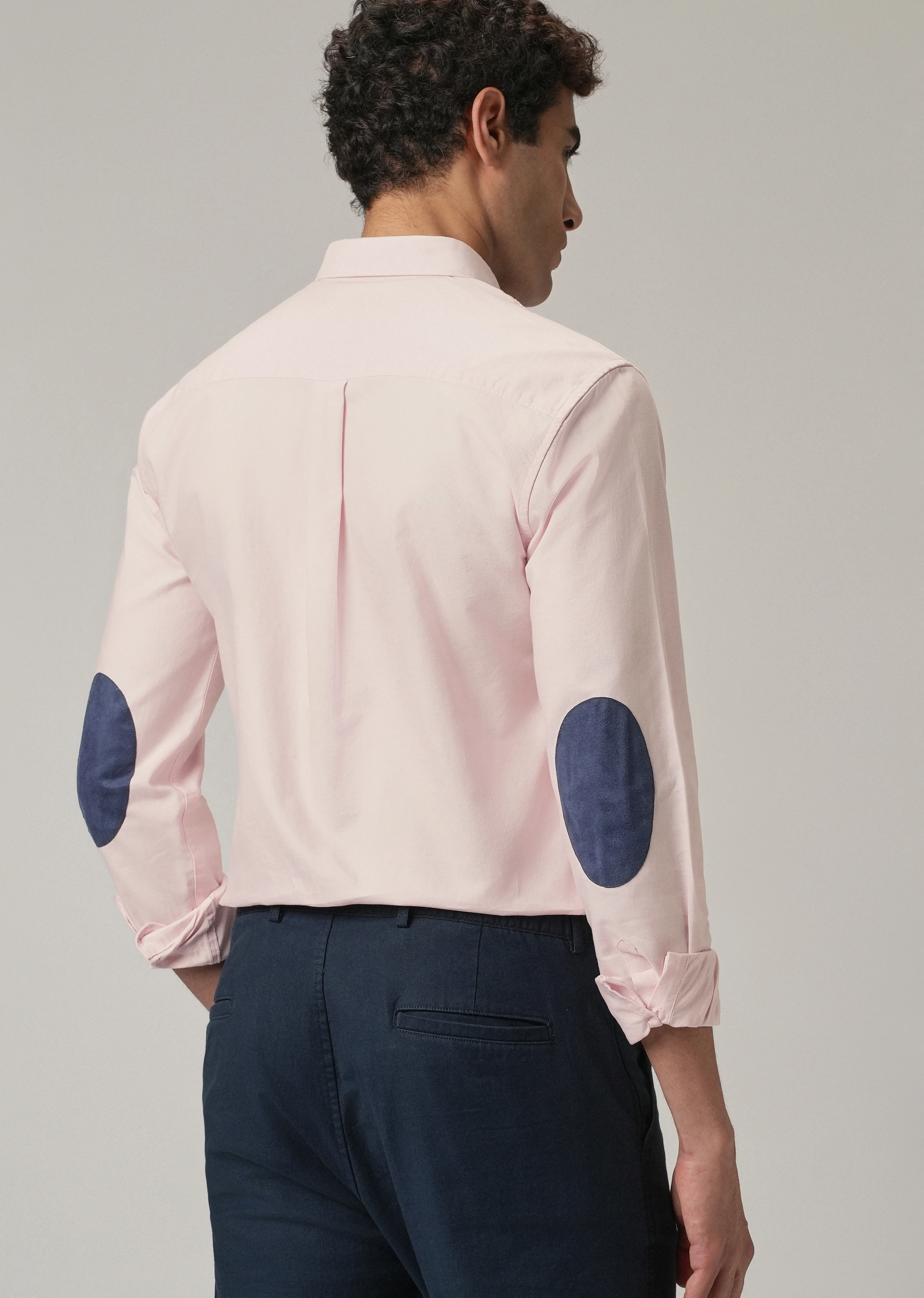 Light Pink Plain Elbow Patch Oxford Shirt - Image 8