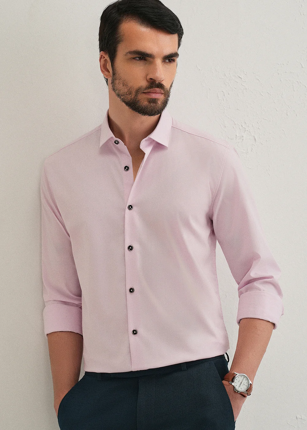 Light Pink Plain Wrinkle Free Shirt - Image 7