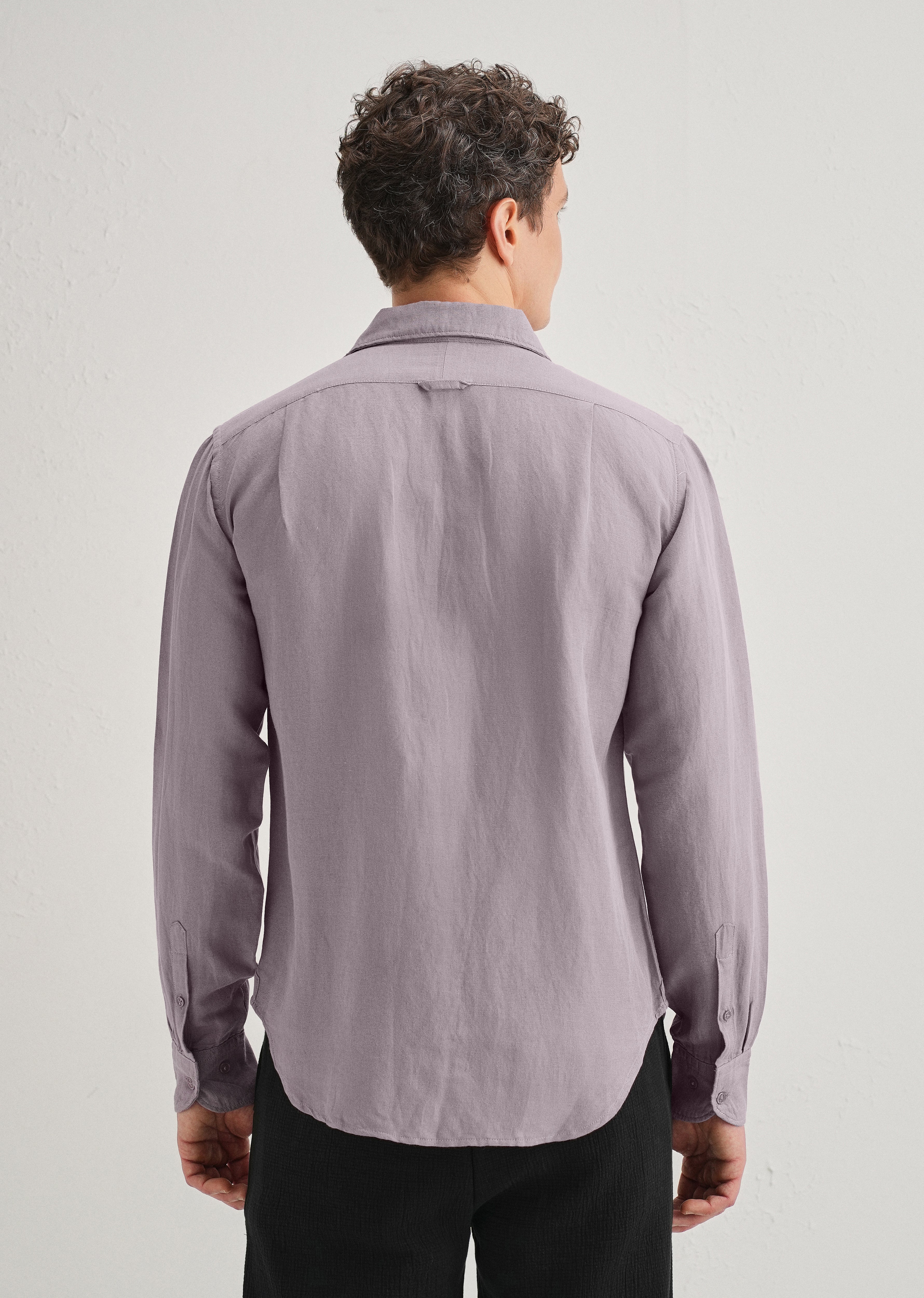 Light Purple Plain Linen Viscose Shirt - Image 3