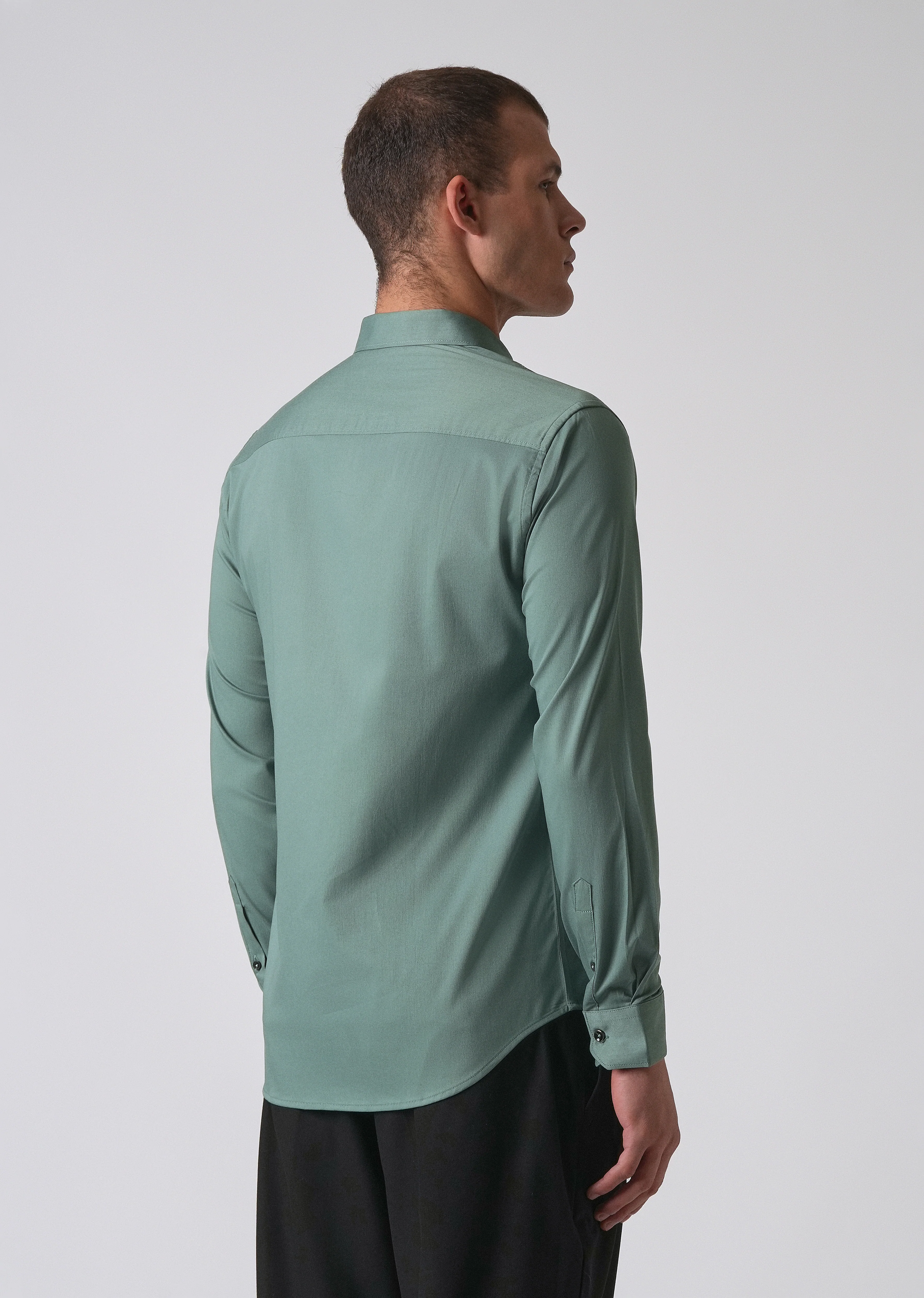 Light Sea Green Cotton Stretch Plain Shirt - Image 2