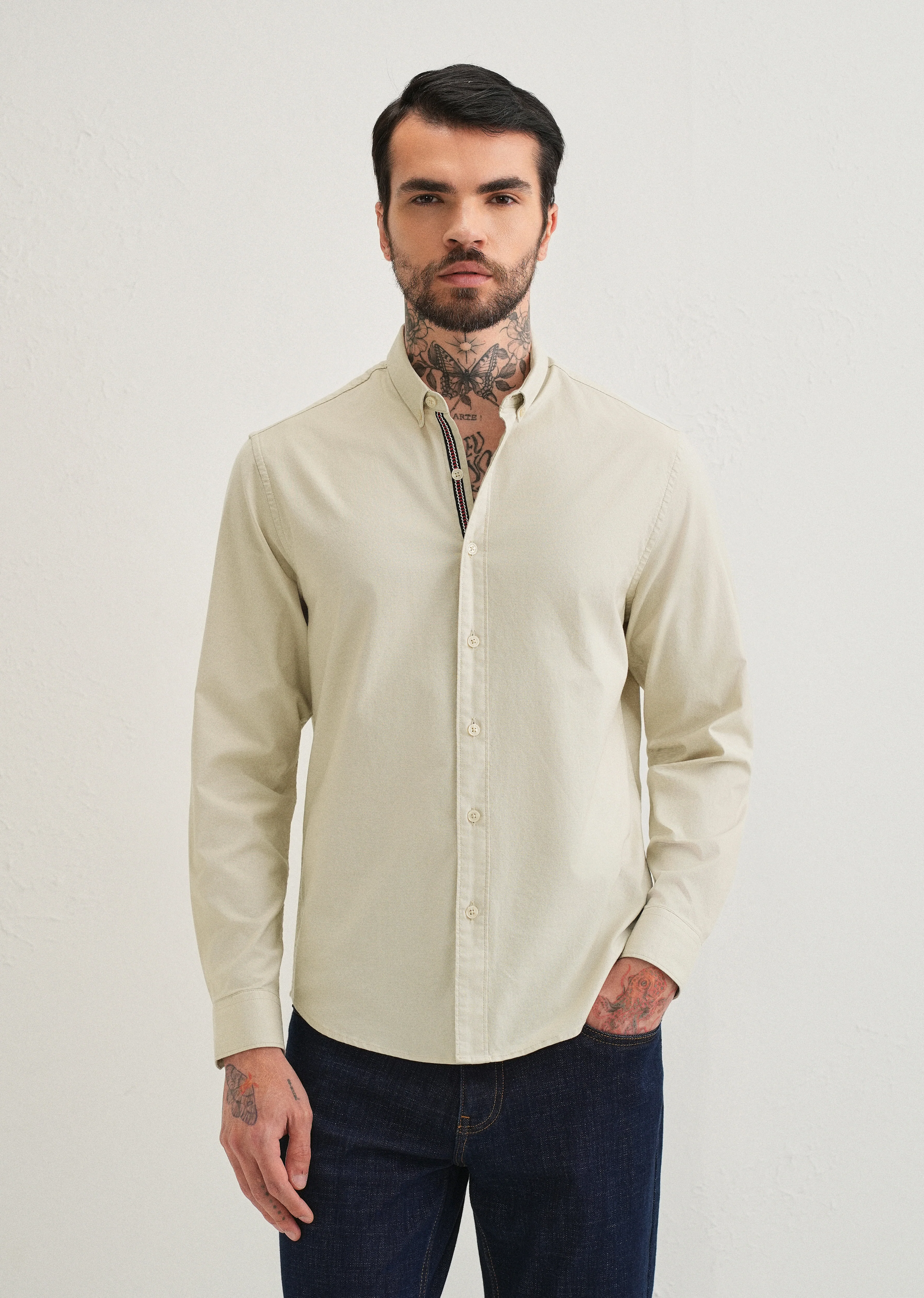 Light Tan Contrast Placket Shirt - Image 3