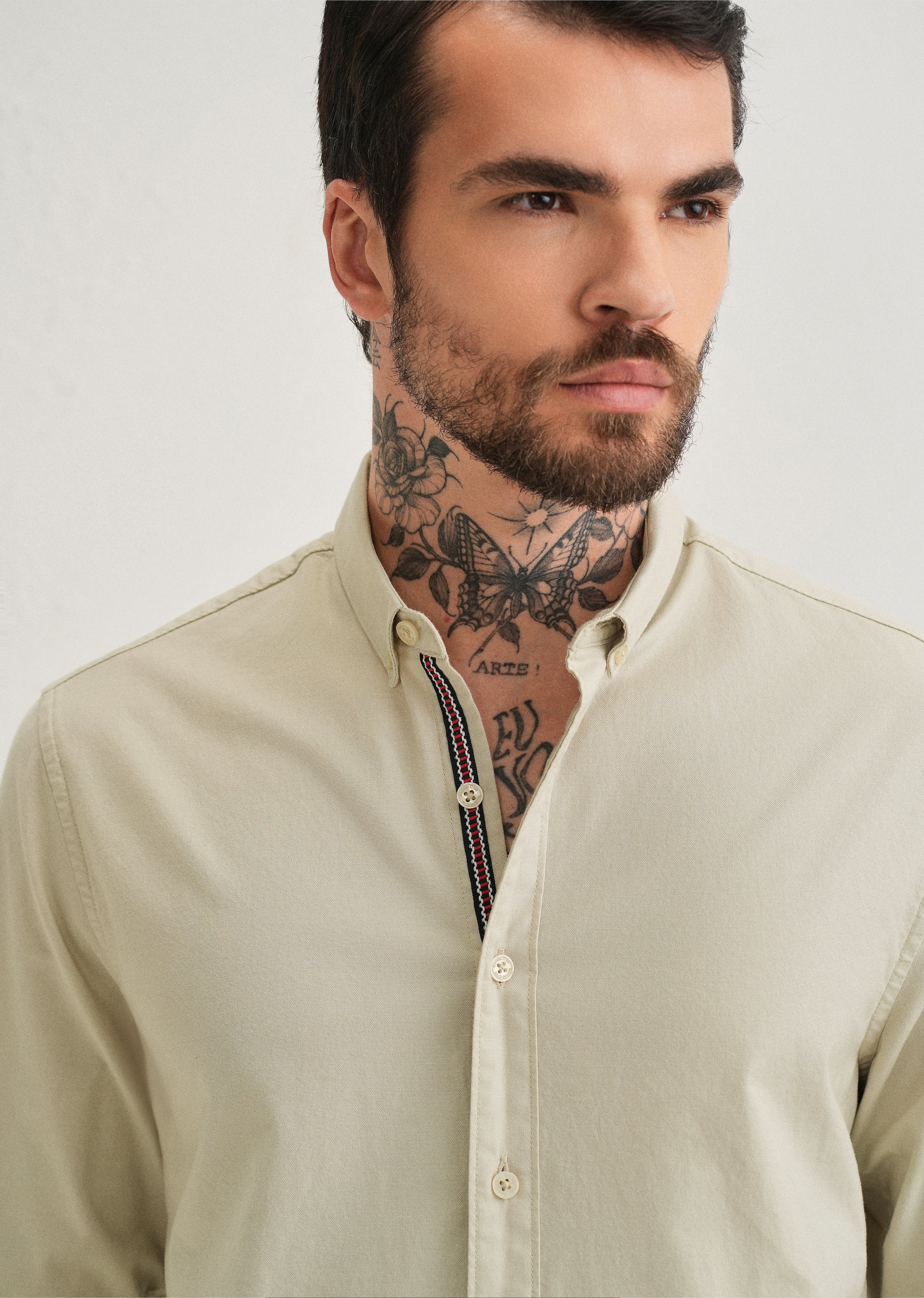 Light Tan Contrast Placket Shirt - Image 6