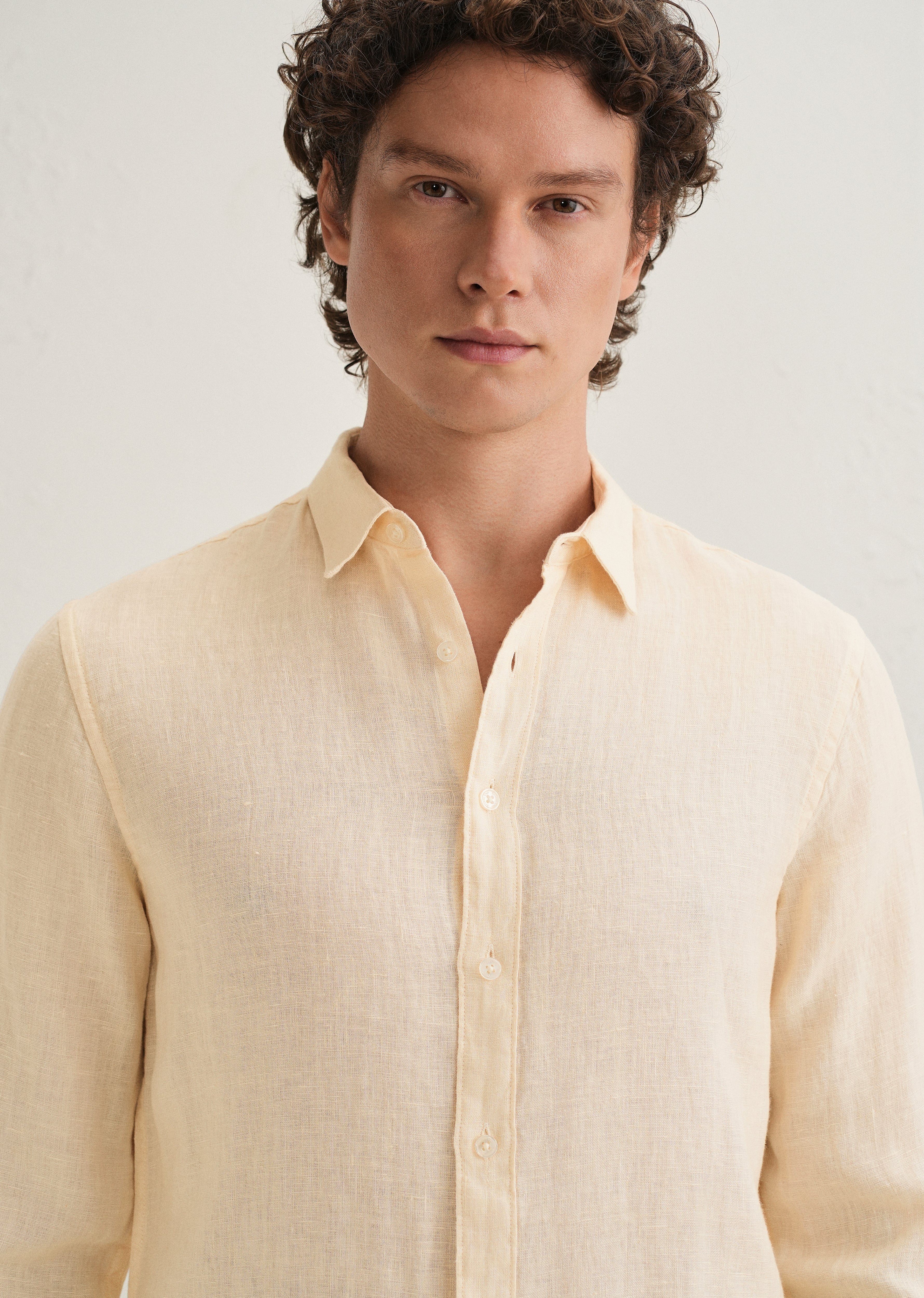 Light Yellow Pure Linen Shirt - Image 3