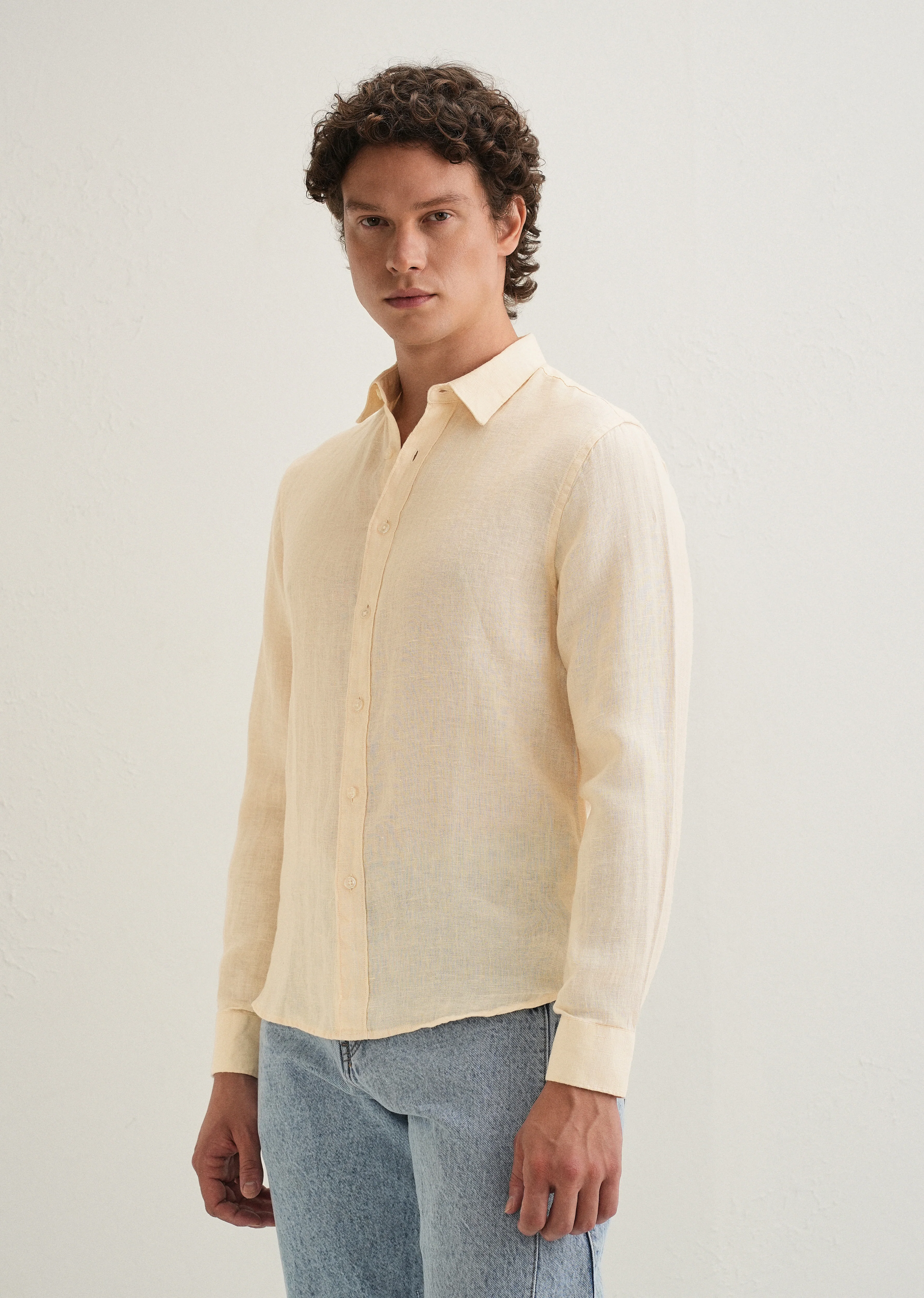 Light Yellow Pure Linen Shirt - Image 6