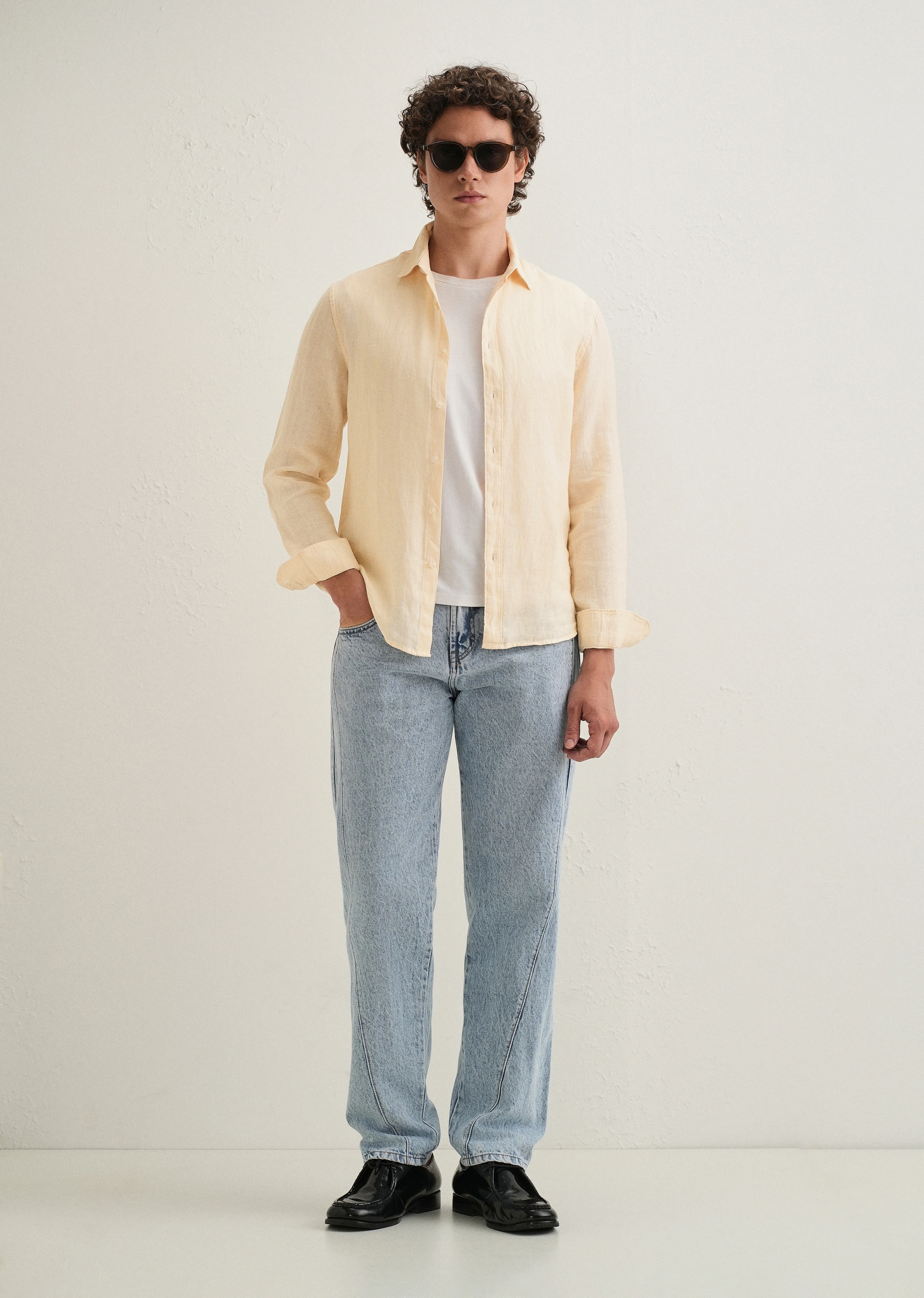Light Yellow Pure Linen Shirt - Image 7
