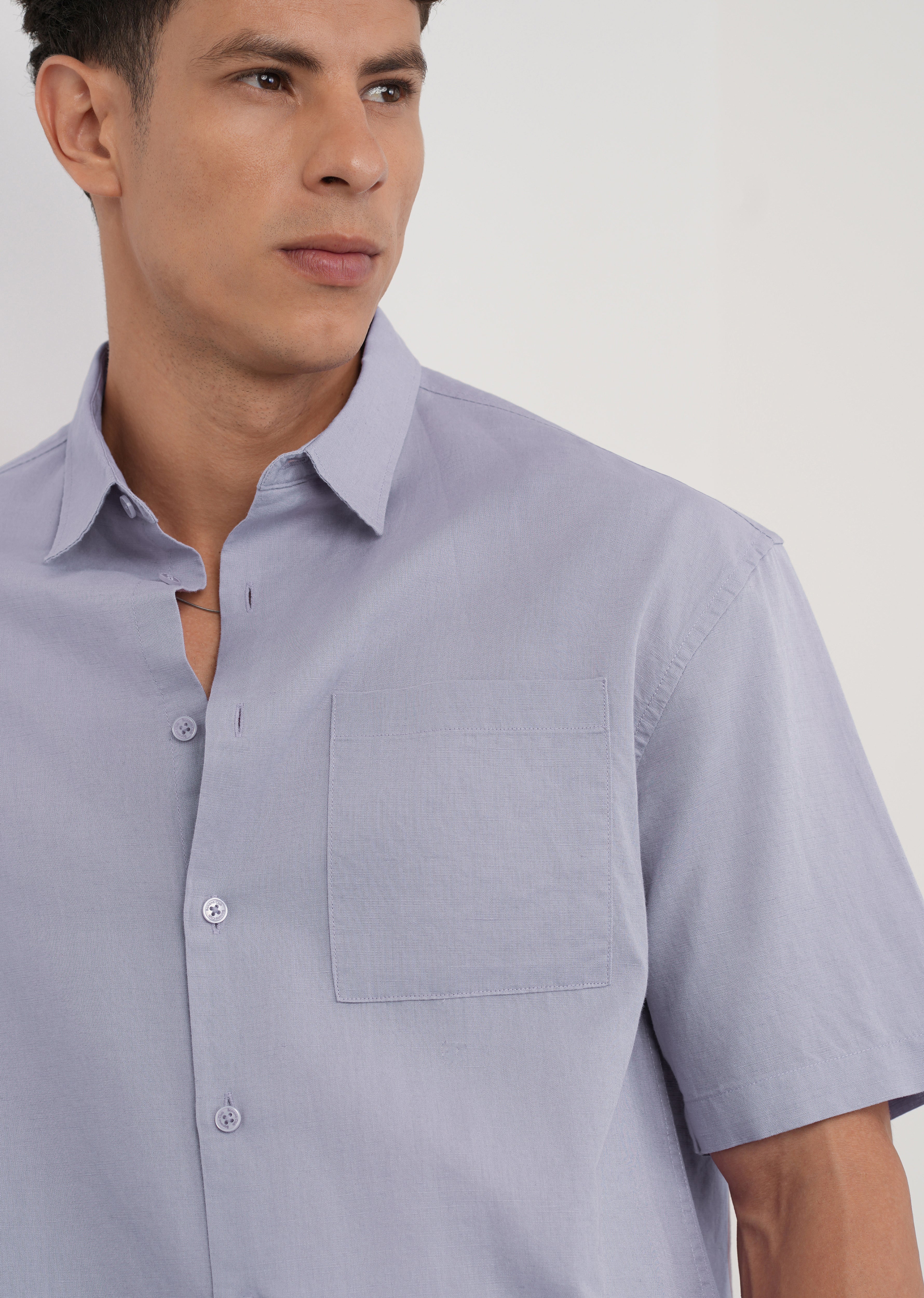 Lilac Cotton Linen Half Sleeve Shirt - Image 5