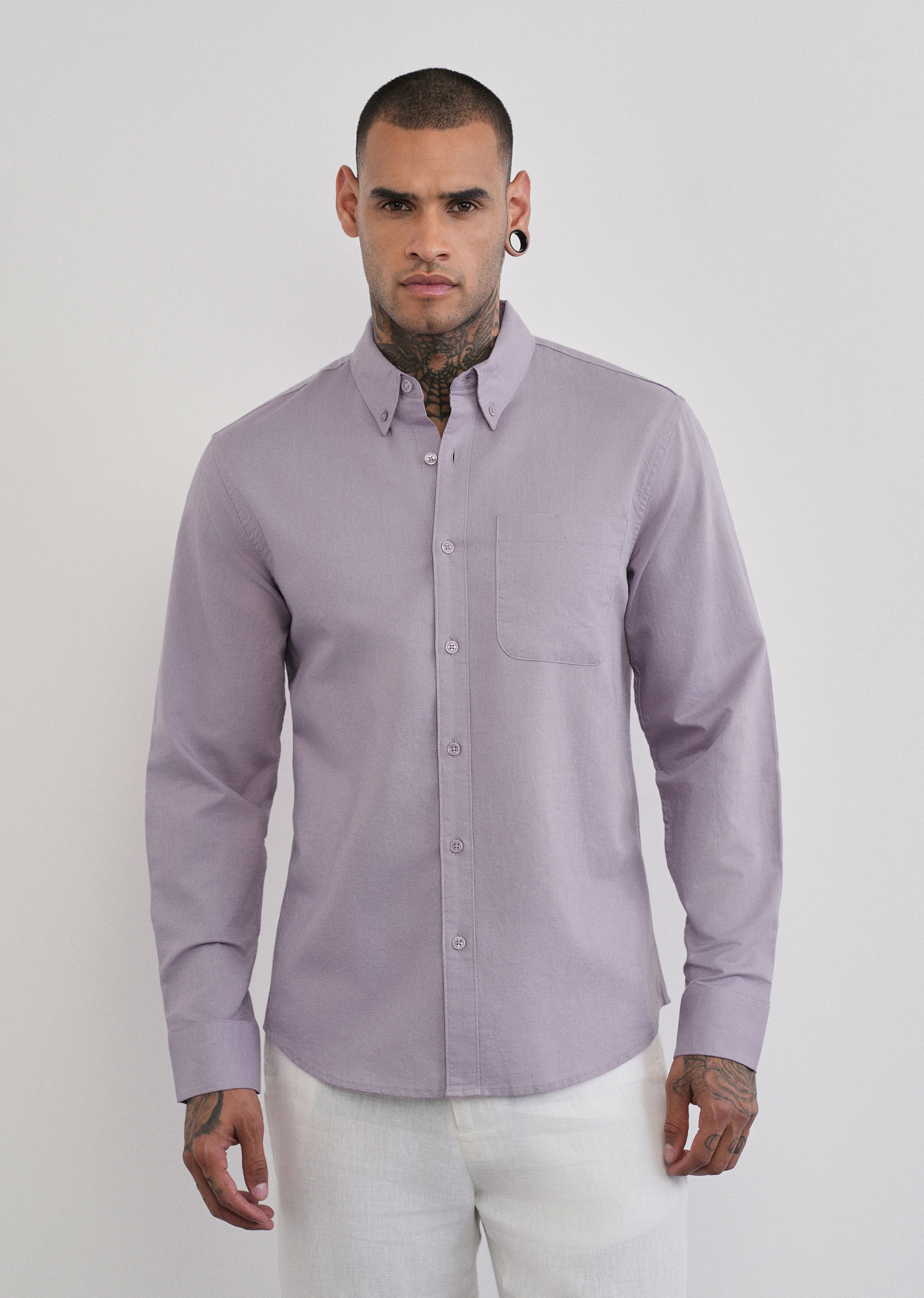 Lilac Cotton Linen Plain Shirt - Image 3