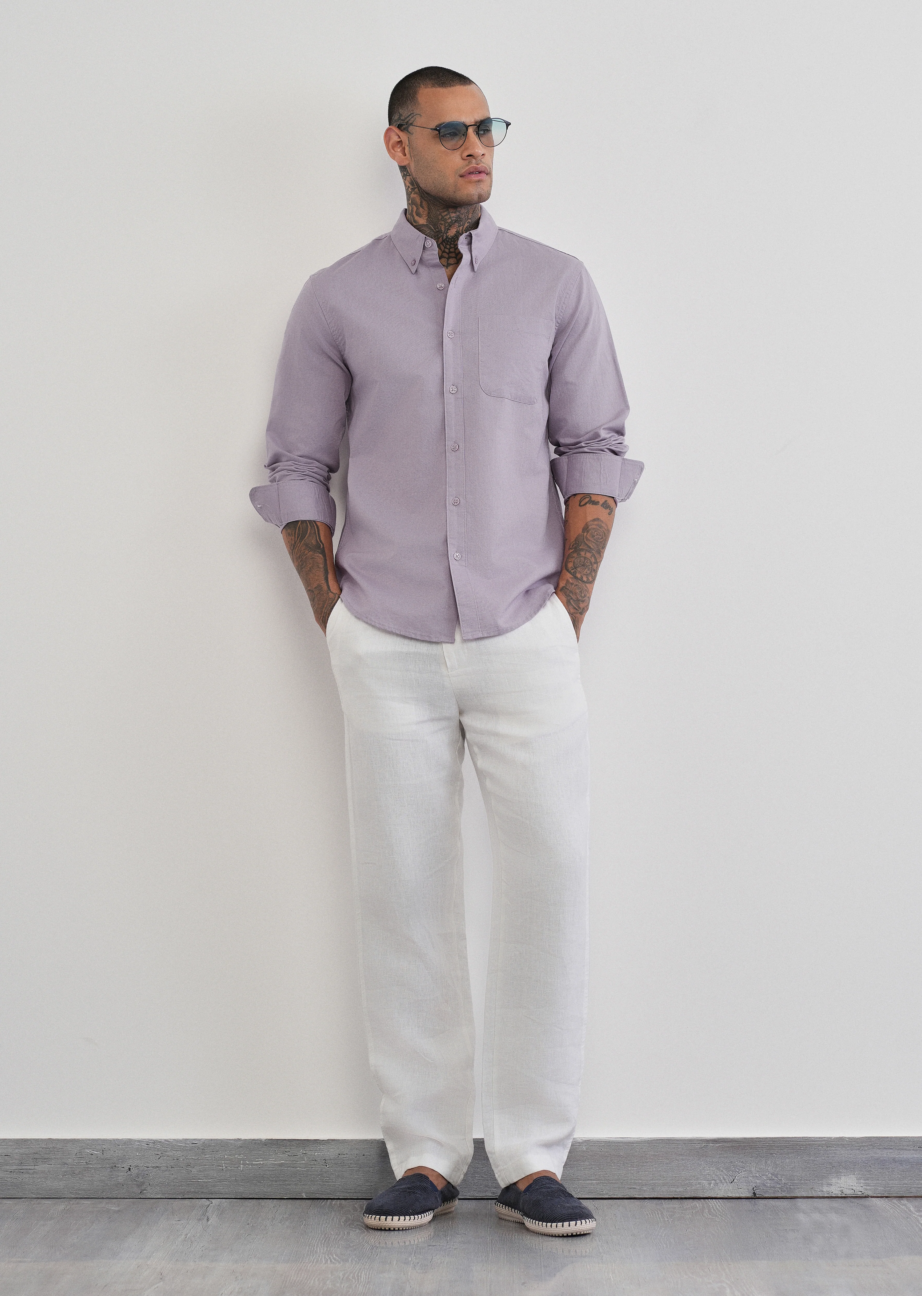 Lilac Cotton Linen Plain Shirt - Image 6