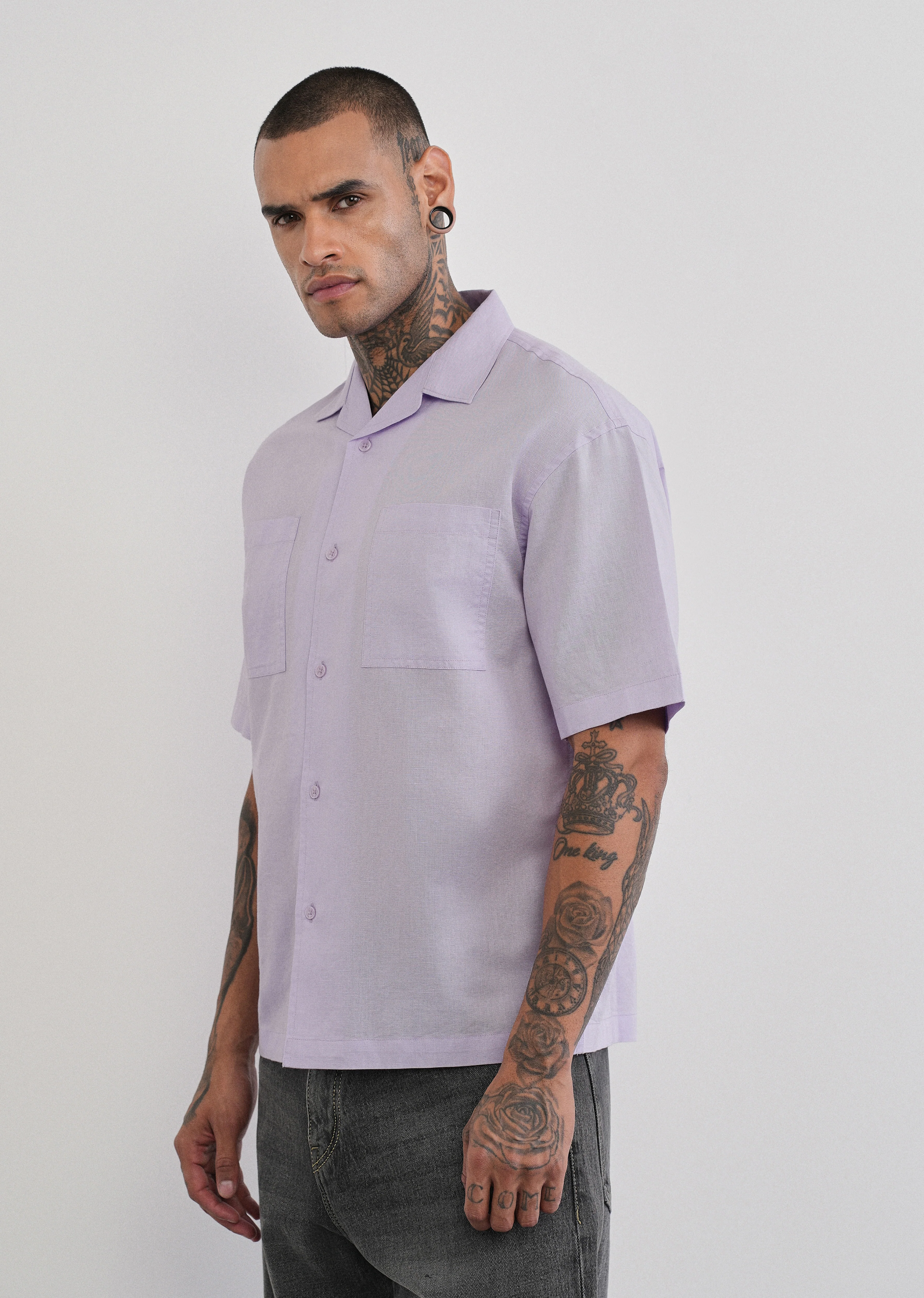 Lilac Double Pocket Cotton Linen Shirt - Image 4