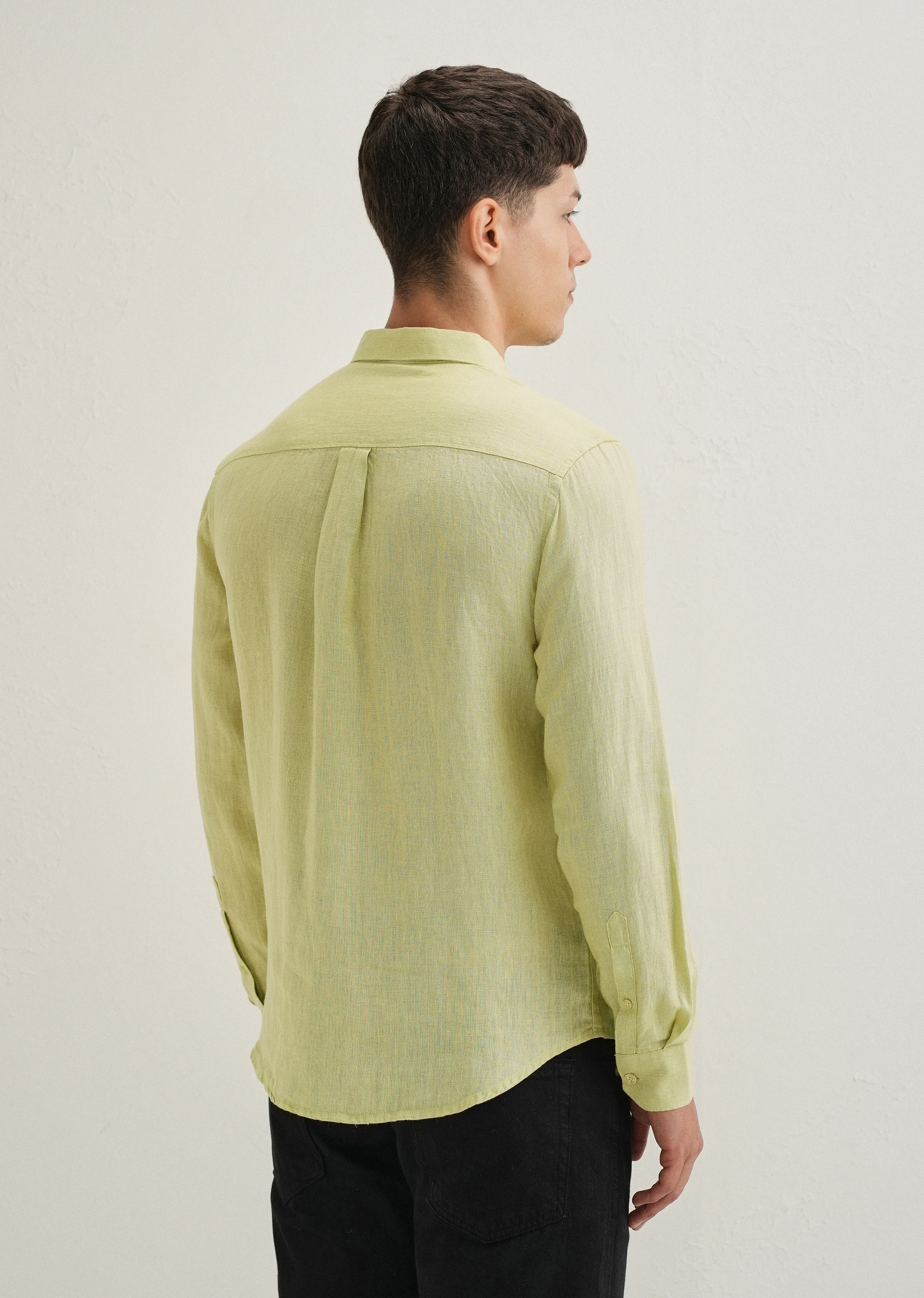 Lime Green Pure Linen Shirt - Image 2