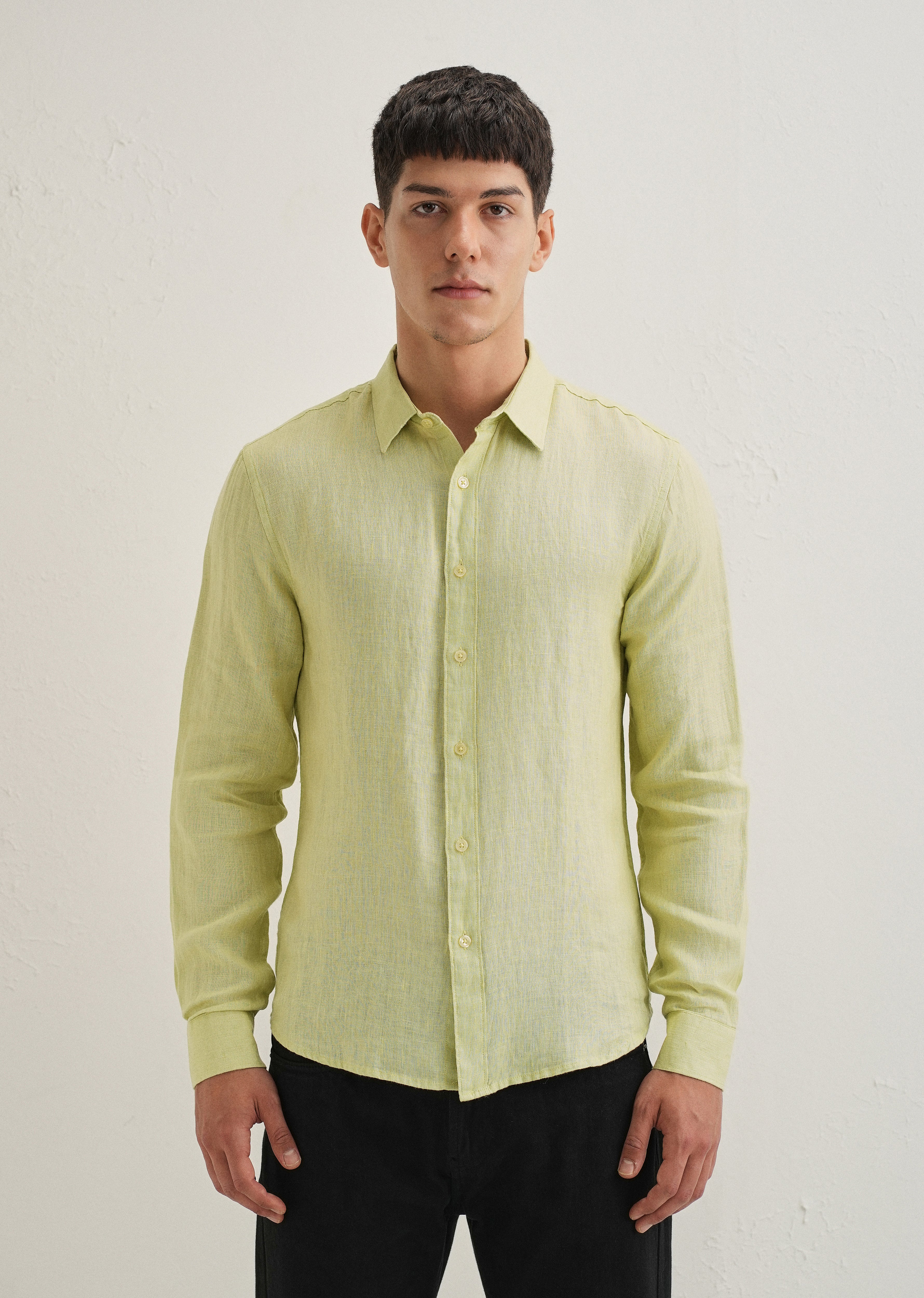 Lime Green Pure Linen Shirt - Image 3