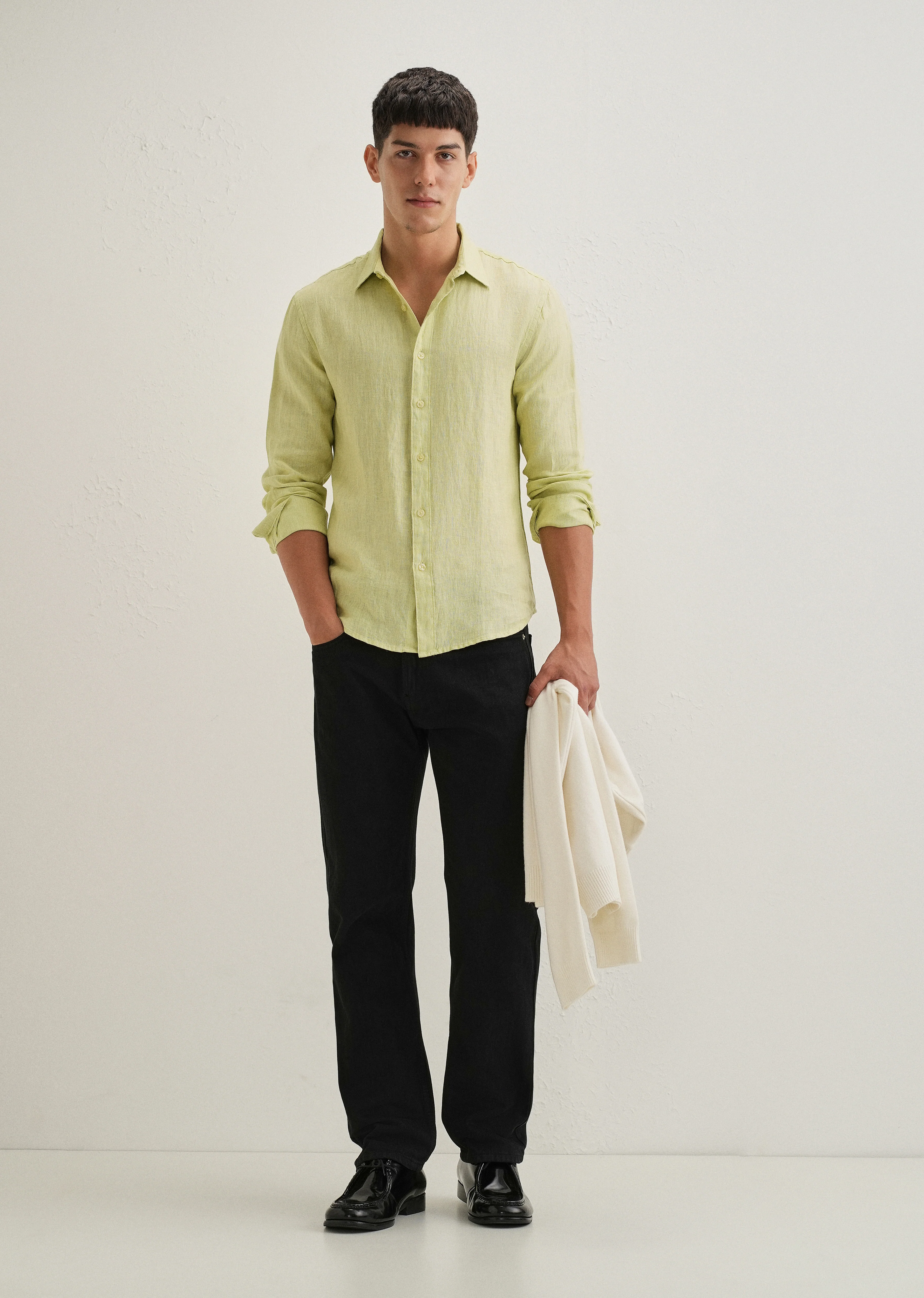 Lime Green Pure Linen Shirt - Image 6